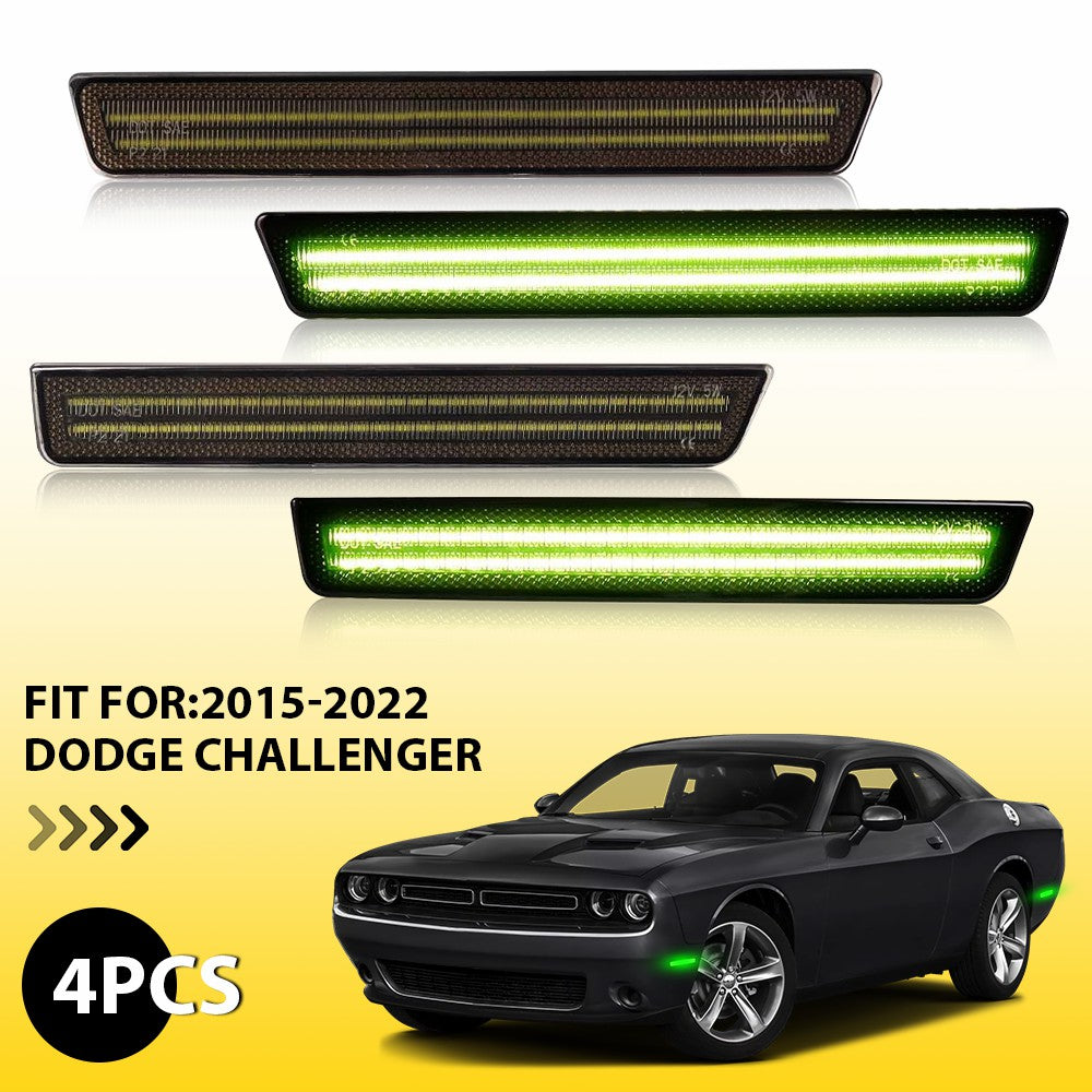 Smoked LED Side Marker Lights for 2015-2022 Dodge Challenger Front & Rear Bumper - Upgrade Your Ride with Stylish Nighttime Visibility (Perfect for Night Driving & Car Shows)