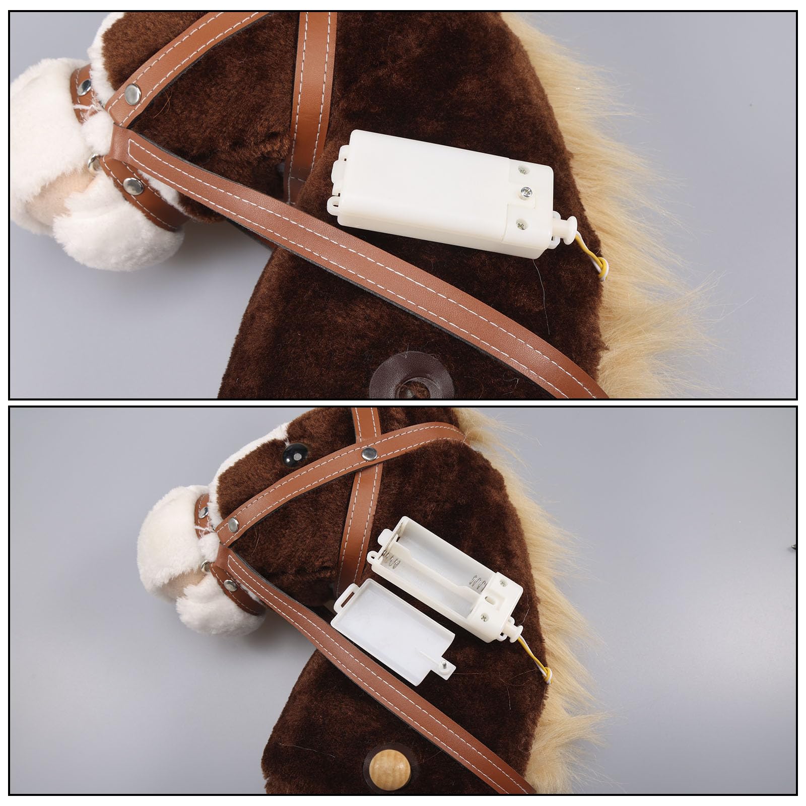 Realistic Plush Stick Horse Toy with Wooden Wheels & Galloping Sounds - Fun Pretend Play for Toddlers & Preschoolers (AA Batteries Included) - Perfect for Birthday Gifts, Outdoor Play & Imaginative Role-Playing Games