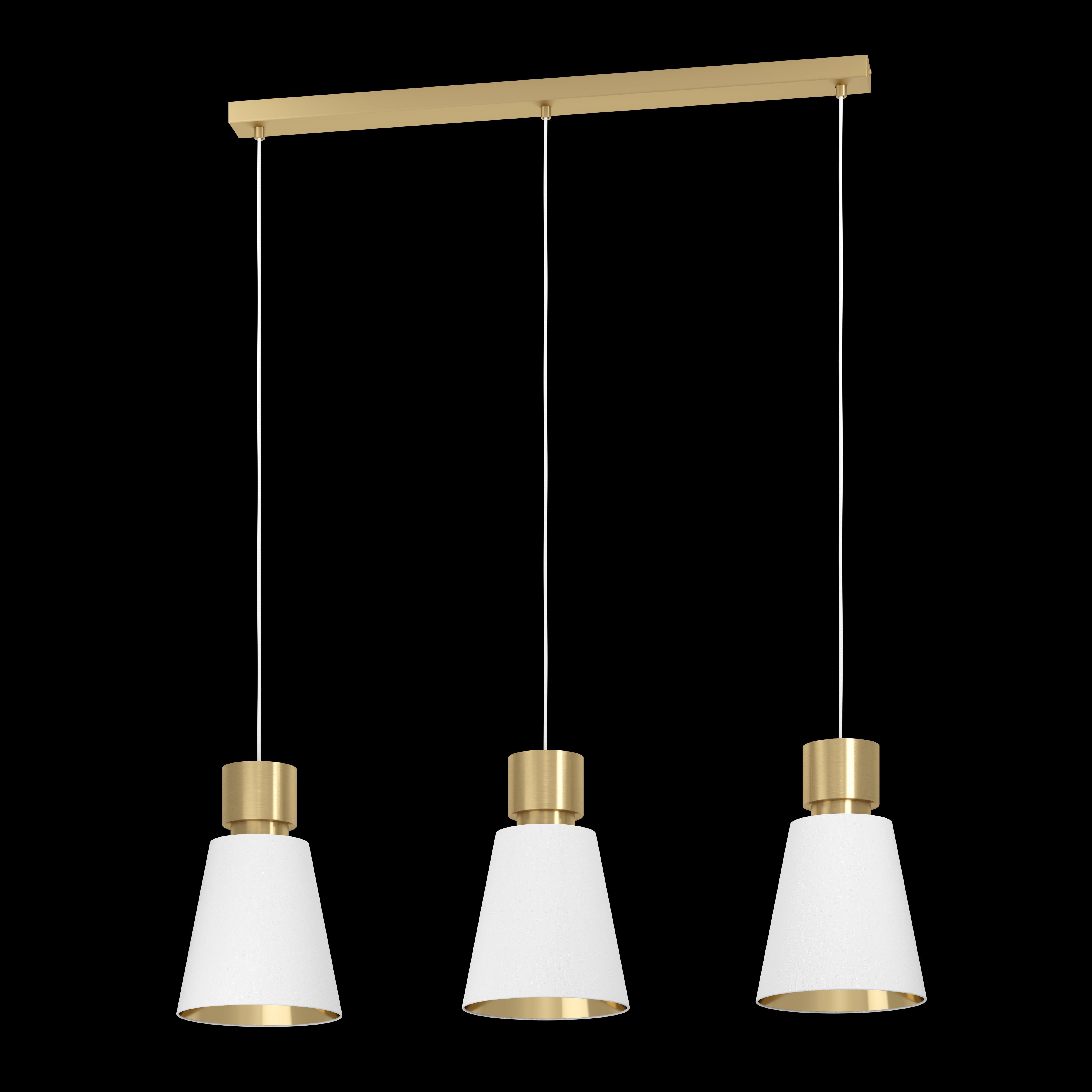 Eglo Aglientina 3-Light Brass & White Fabric Shade Pendant Light Fixture - Perfect for Dining Room, Kitchen Island, or Bedroom Lighting