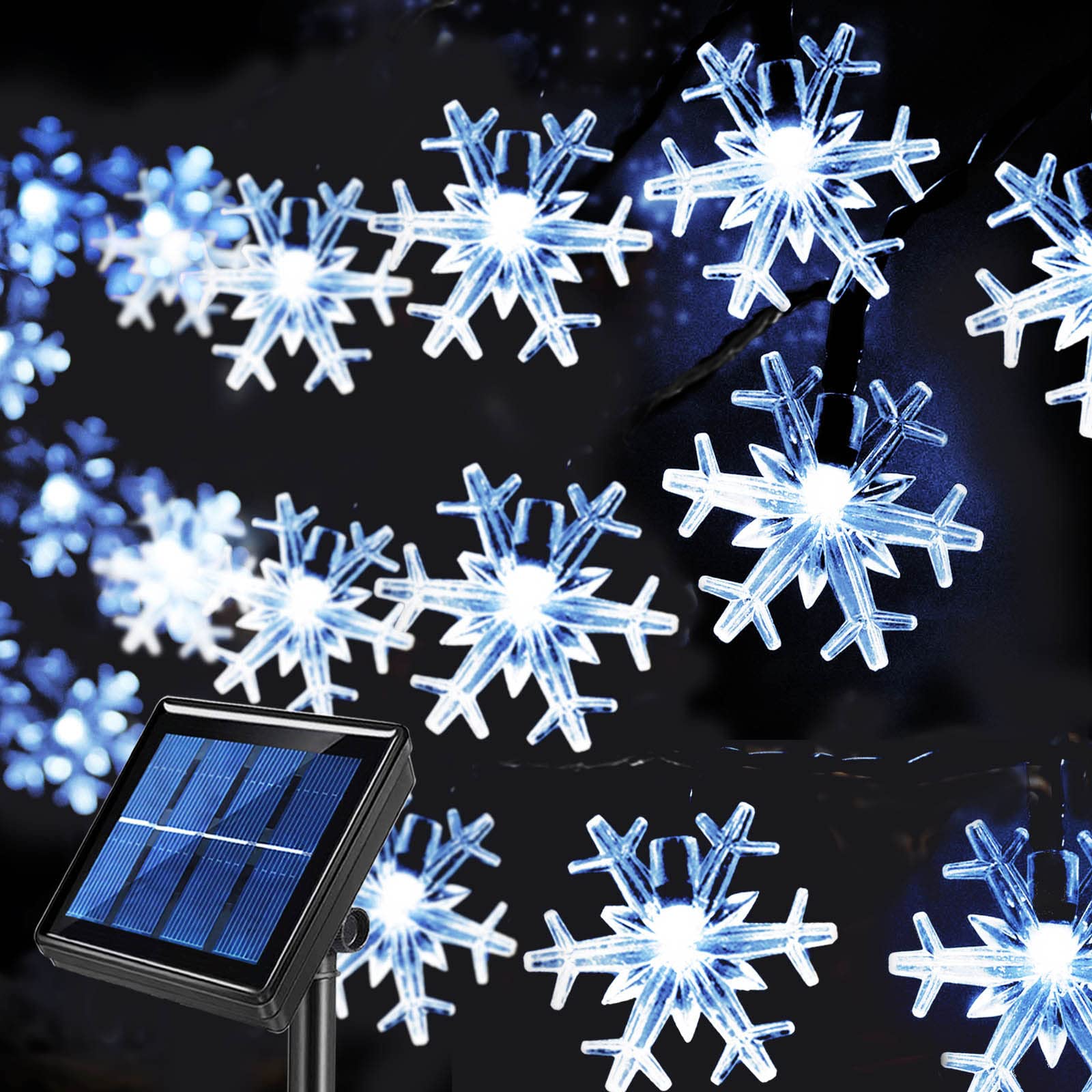 55ft 100 LED Solar Christmas Lights Outdoor Decorations - 8 Modes Waterproof Snowflake String Lights for Wedding, Party, Porch, Deck & Christmas Tree - Cool White Holiday Decor for Home, Garden & Festive Events