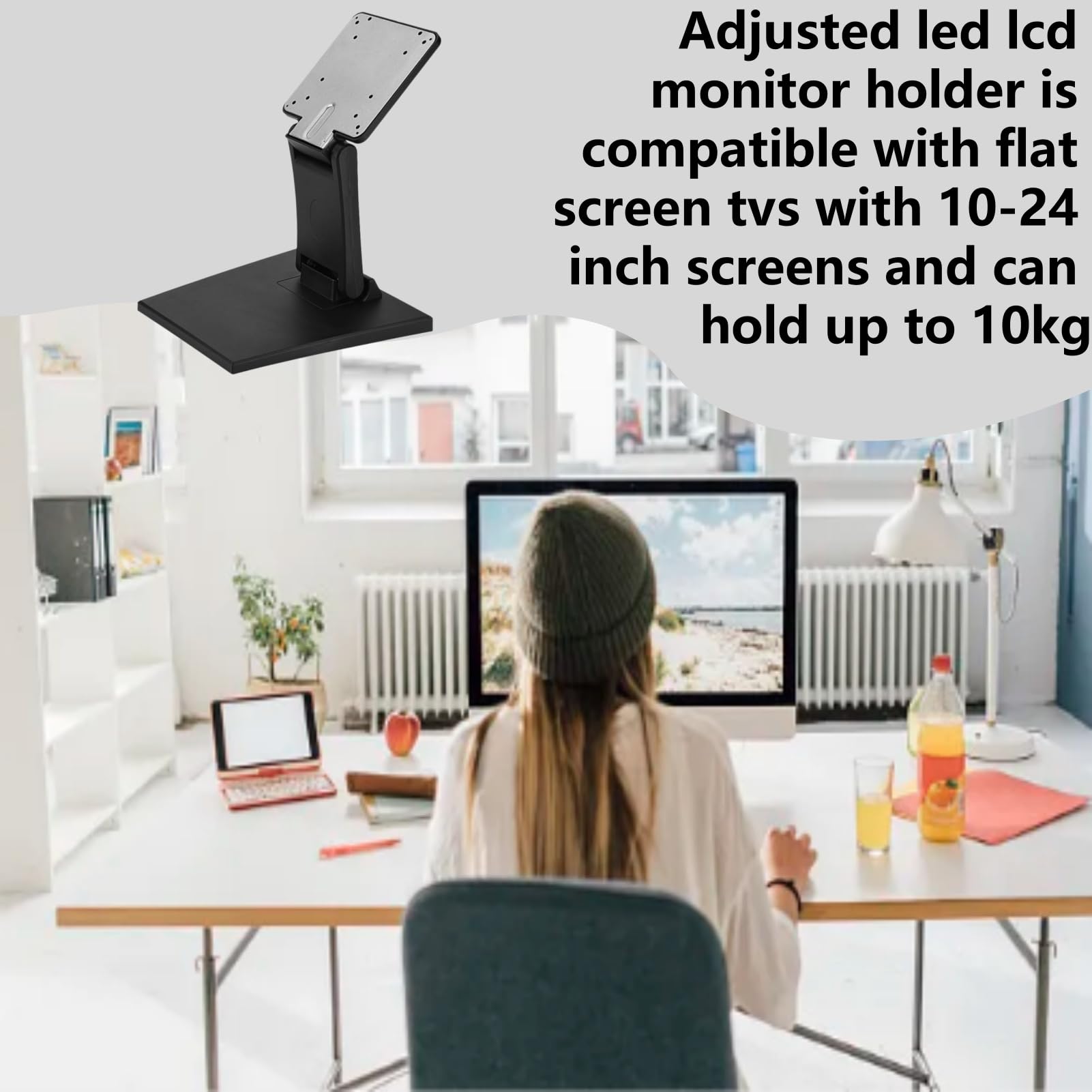 Adjustable LED LCD Monitor Stand with Base - Portable TV Bracket Holder for 10-24 Inch Flat Screens | Perfect for Home Office, Gaming Setup & Workspace Organization