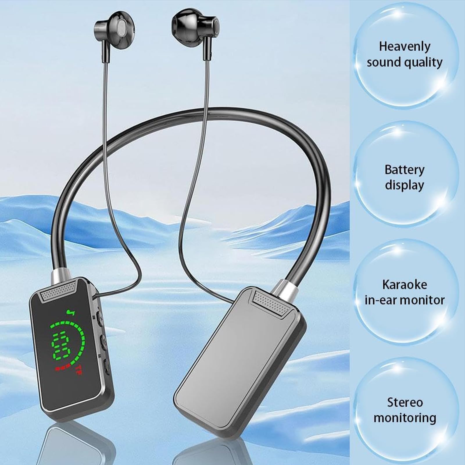 Wireless Sound Card Live Streaming Bluetooth Headphones with Display - Waterproof Neckband Earphones for Singing, Broadcasting & Audio Editing - Perfect for Karaoke, Podcasting & Live Performances (Orange)
