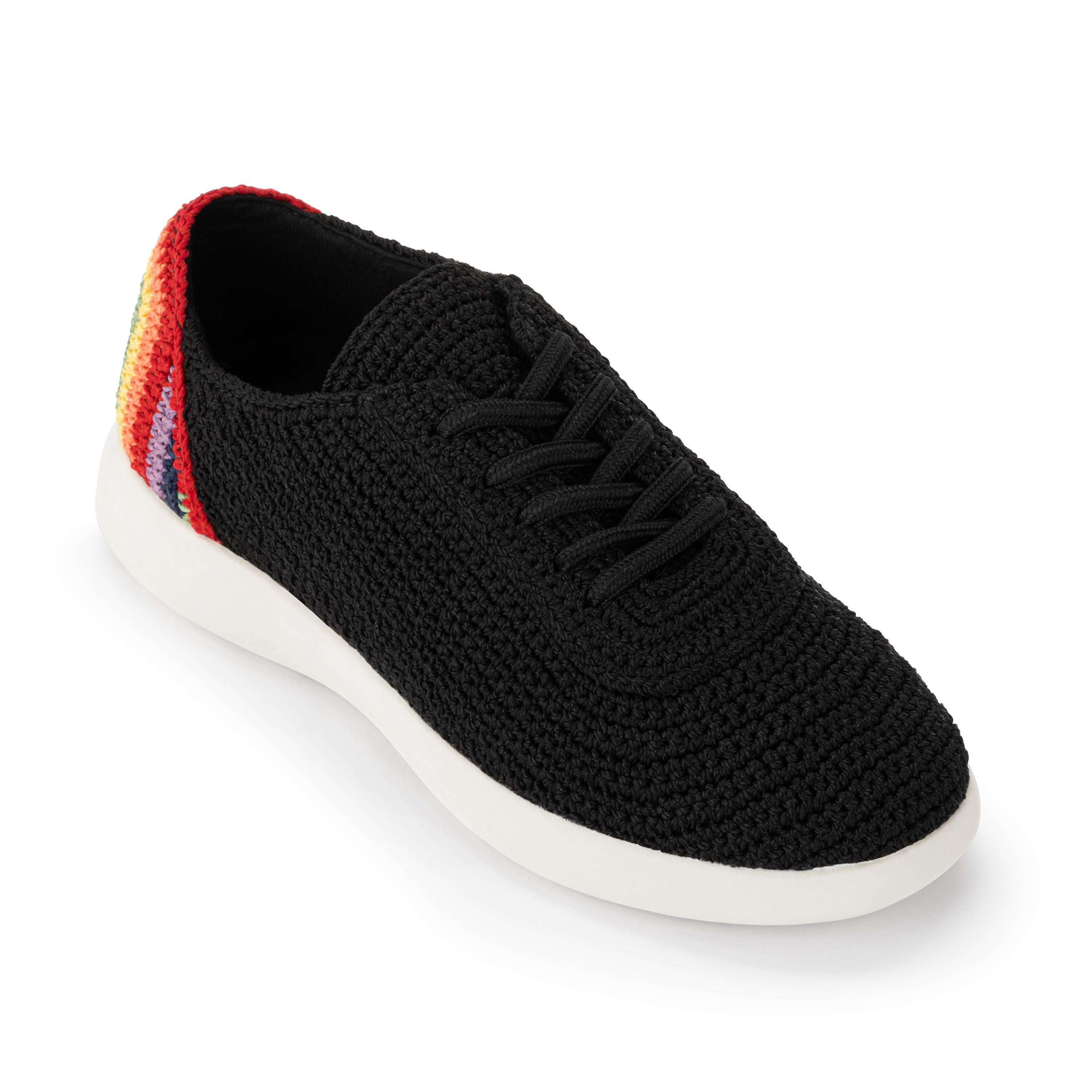Asha Sneakers - Hand Crochet Women's Casual Shoes in Black Rainbow Colors | Perfect for Summer, Beach, and Boho Fashion Outfits