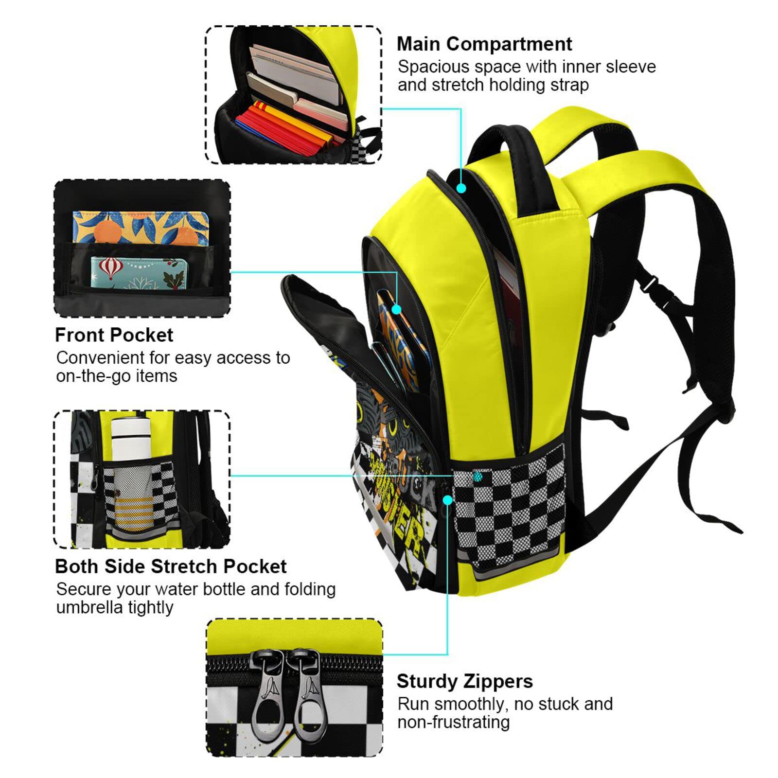 Monster Truck Backpack for Boys & Girls - Durable School Backpack for Kids, Elementary Bookbag with Spacious Compartments - Perfect for School, Travel & Outdoor Adventures