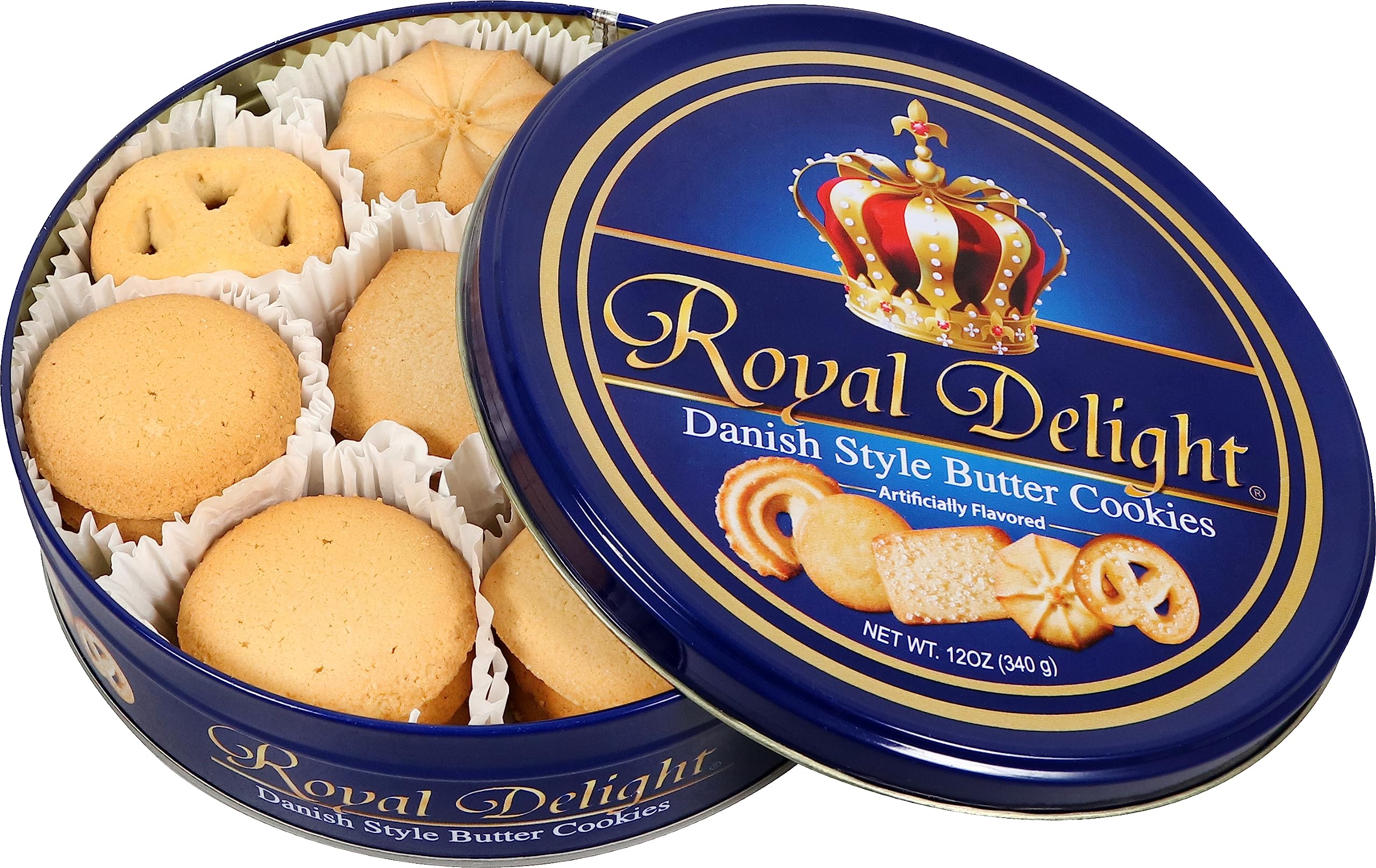 Royal Delight Danish Style Butter Cookies 12 oz Tin - Premium European Butter Cookies by Munch King Snacks - Perfect for Tea Time, Gifts & Holiday Baking