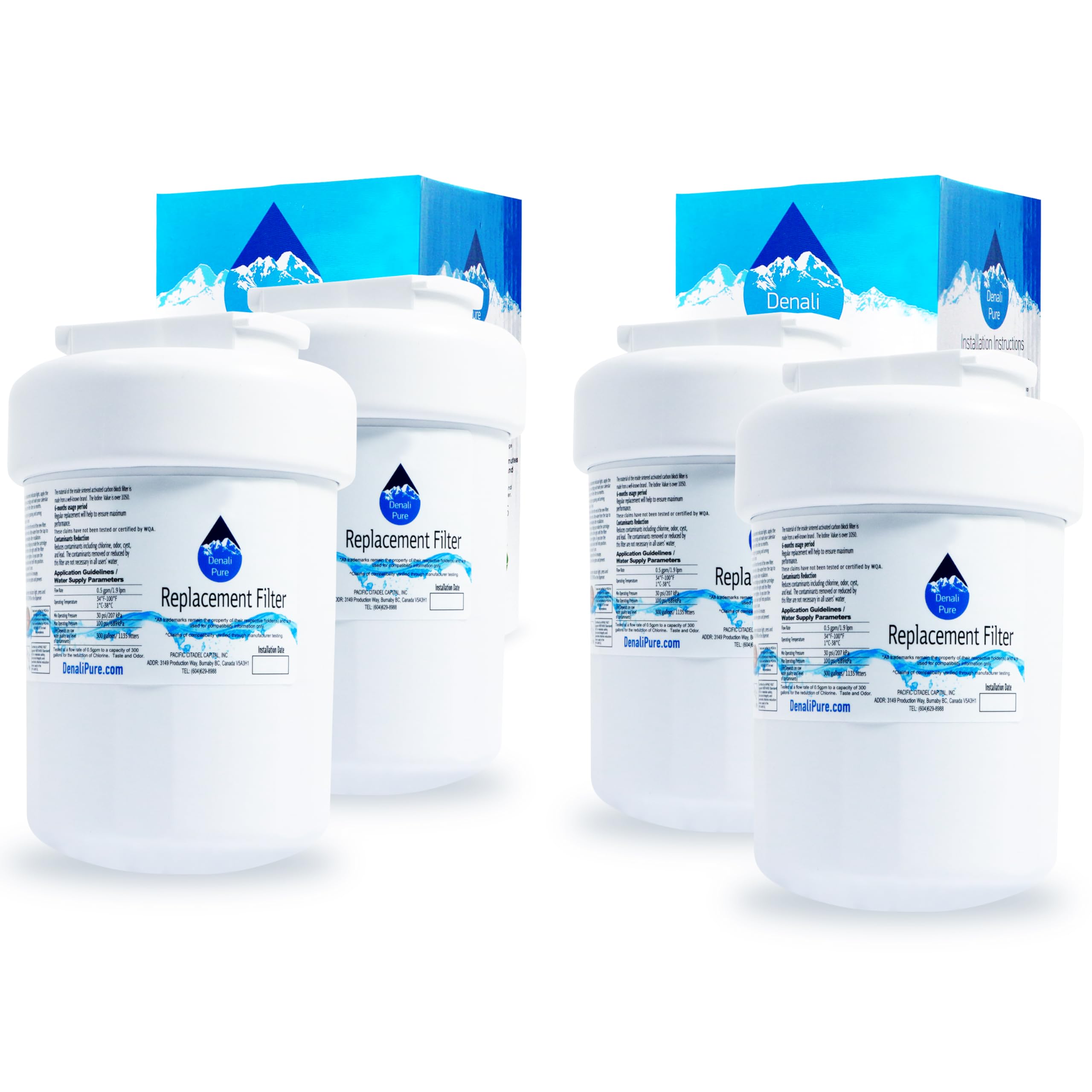 4-Pack GSL25XGWASS Refrigerator Water Filter Replacement for General Electric - Compatible with GE MWF & MWFP Fridge Water Filters | Clean Drinking Water for Home & Office Use