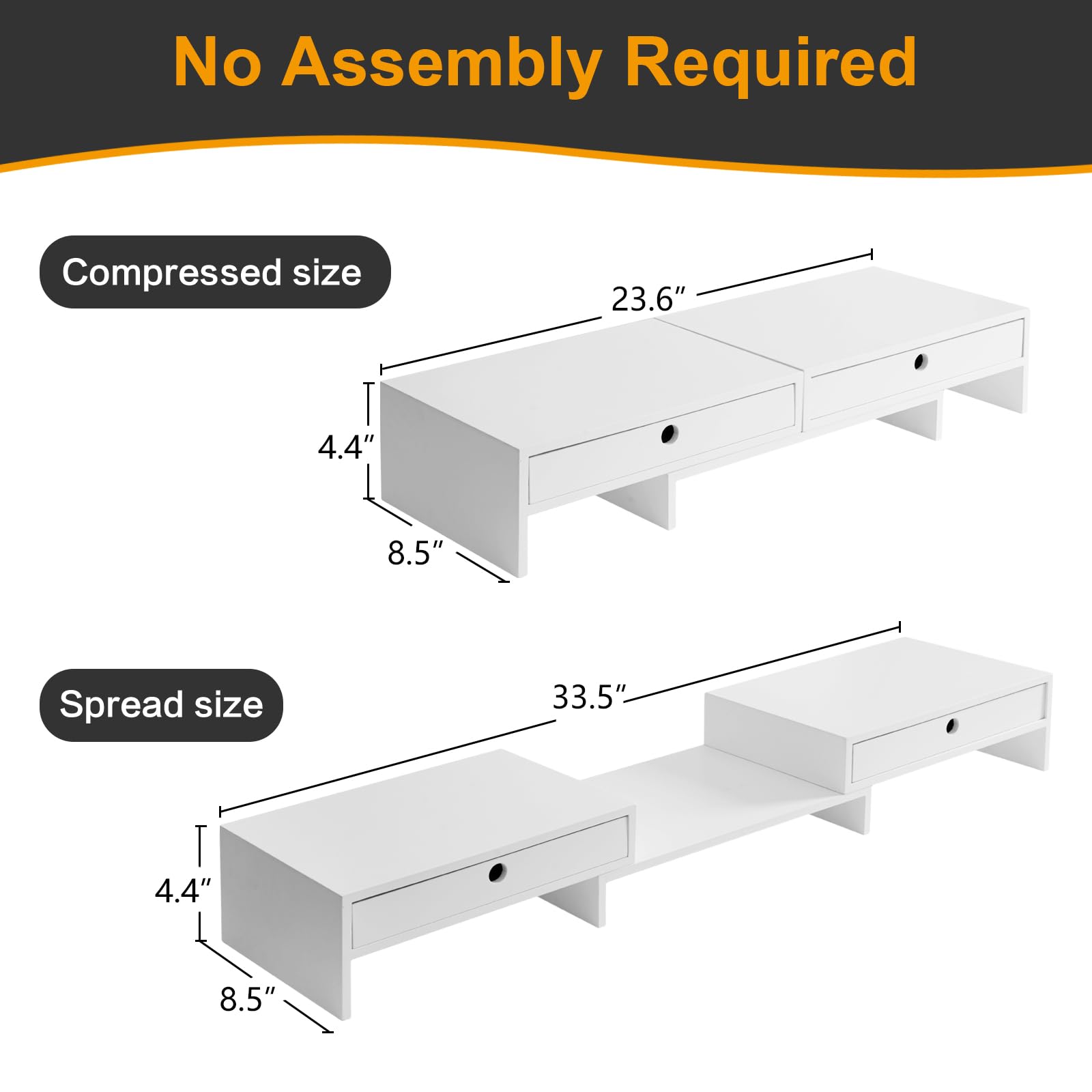 Adjustable Dual Monitor Stand Riser with 2 Drawers - Solid Wood Desktop Organizer for Laptop, PC & Computer - No Assembly Required - Perfect for Home Office & Workspace Organization