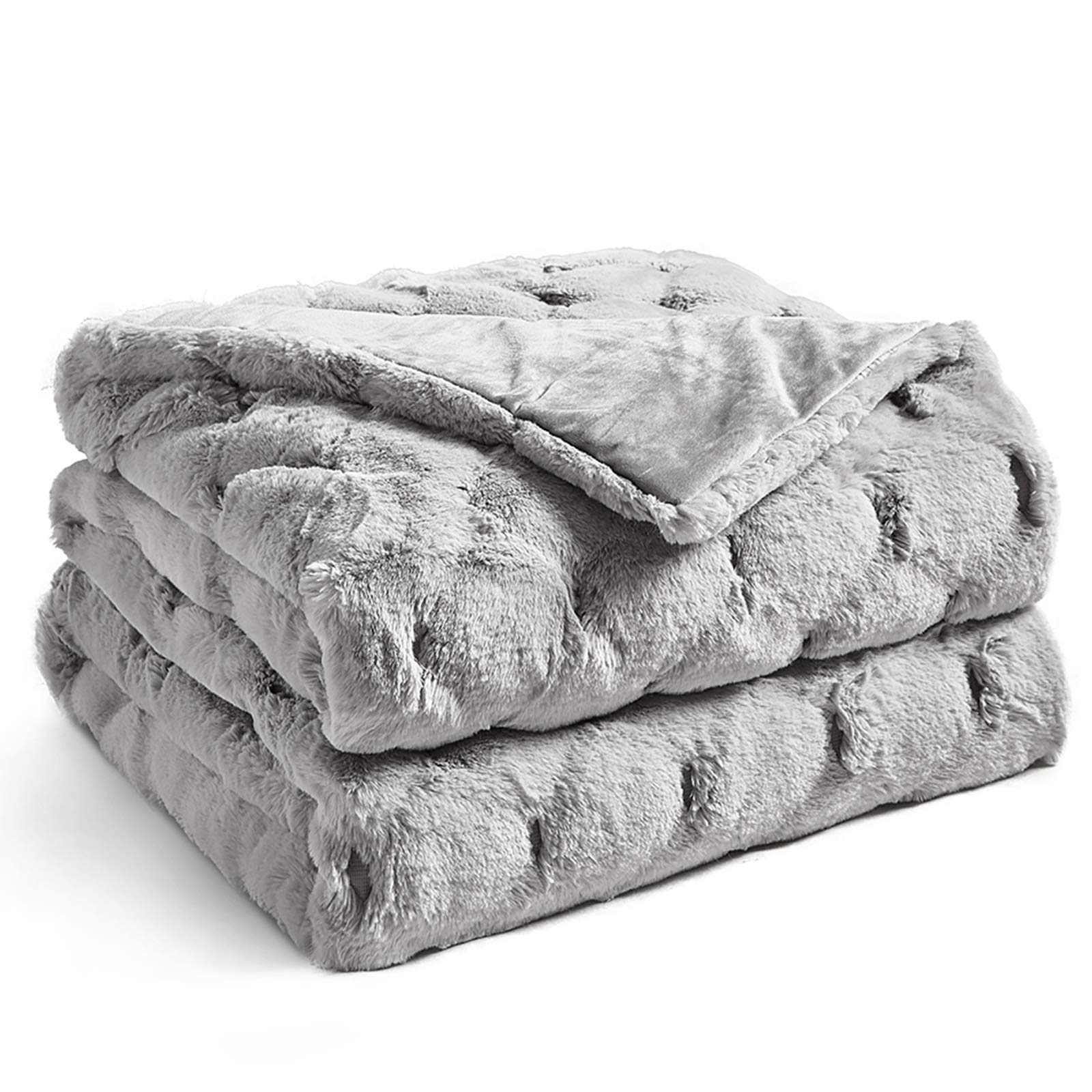 YnM Fluffy Weighted Blanket 10lbs (50''x60'', Light Grey) - Luxury Soft Faux Fur Throw Blanket for Anxiety Relief & Better Sleep - Cozy Home Decor for Bedroom, Couch, Office & Travel