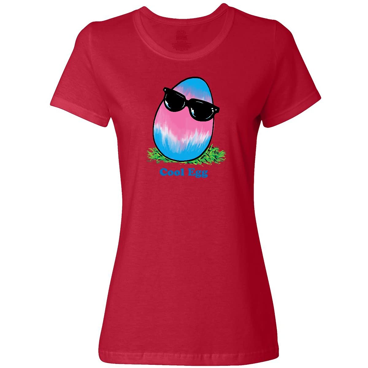 Inktastic Easter Pink and Blue Cool Egg with Sunglasses Women's T-Shirt - Funny Holiday Graphic Tee for Women, Cute Easter Outfit Idea, Spring Party Apparel, Casual Wear & Gift for Her