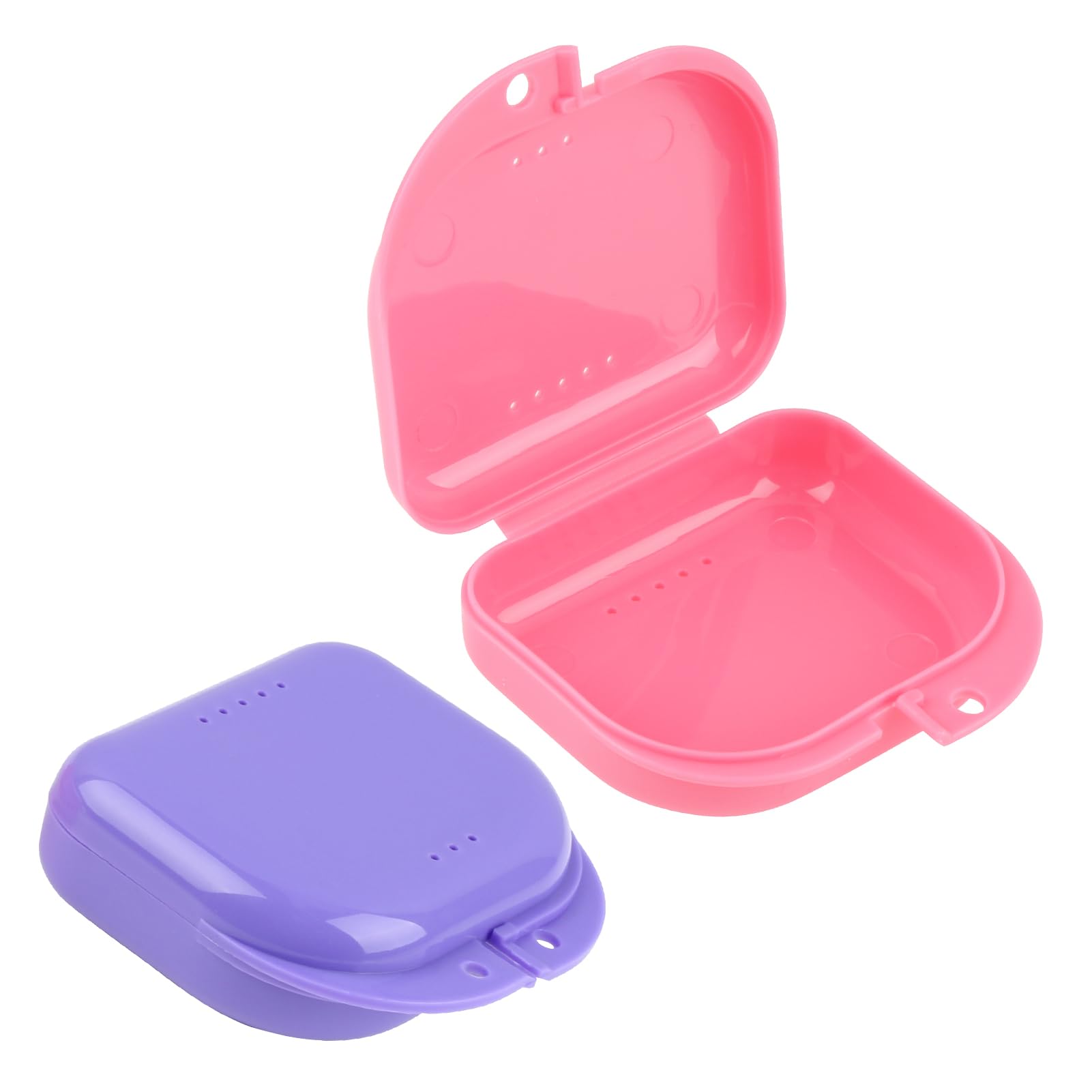 2 Pack Orthodontic Retainer Case, Denture Box for Braces, Night Guard & Teeth Grinding Splint - Pink & Purple - Perfect for Travel, School & Daily Dental Care Storage