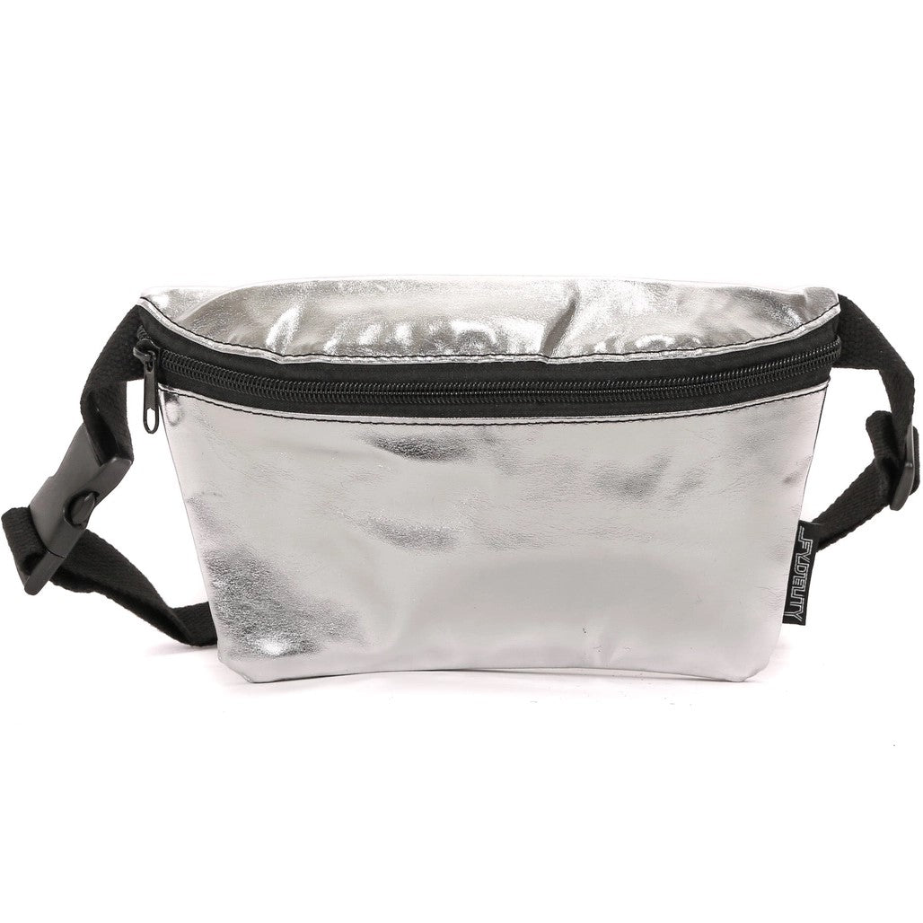 Ultra Slim Fanny Pack - Metallic Silver Waist Bag for Running, Hiking & Travel | Lightweight & Water-Resistant