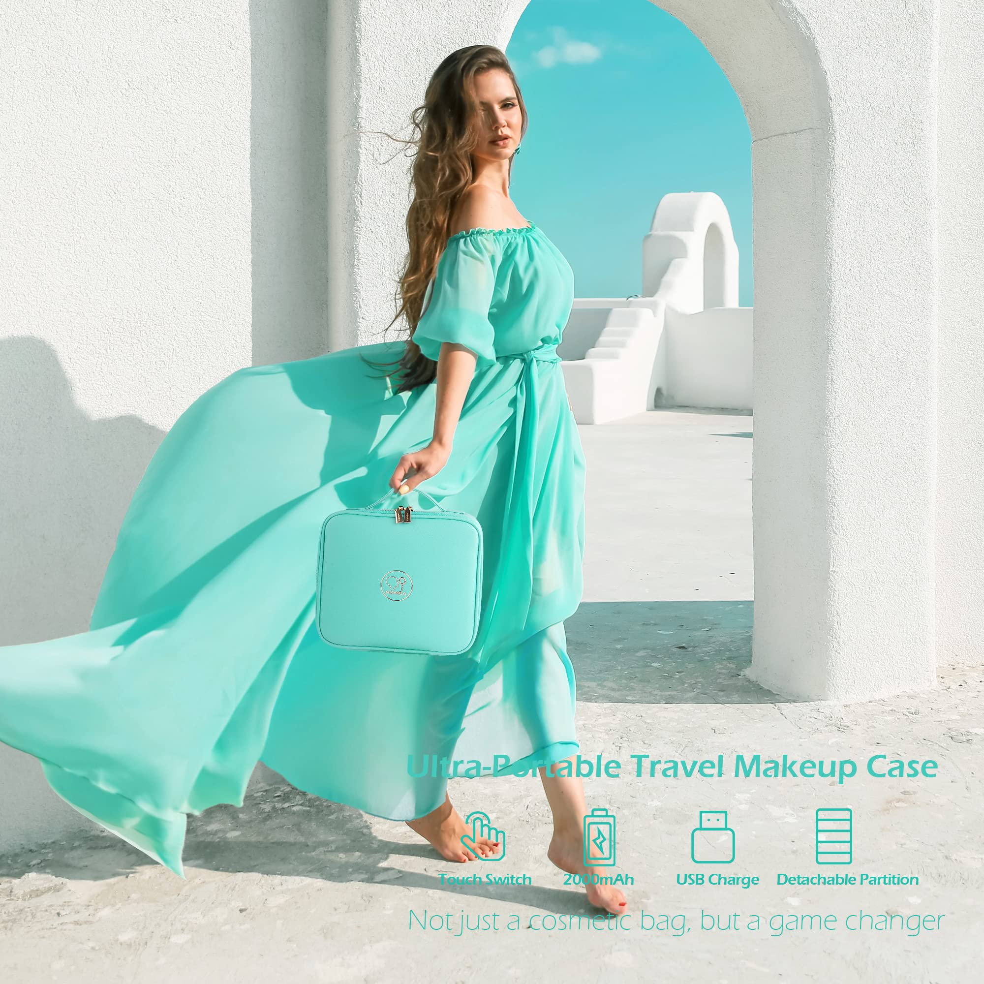 **MOMIRA Large Lighted Mirror Travel Makeup Bag - Waterproof Cosmetic Organizer with Adjustable Brightness, 3 Color Modes - Perfect for Travel, Home, and Gifting**