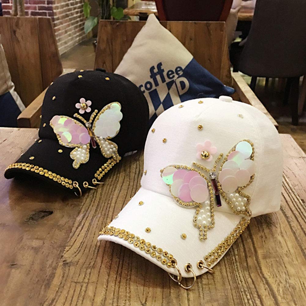 Stylish Women's Baseball Caps with Pearl & Rhinestone Embellishments - Adjustable Rings for Ladies - Perfect for Casual Outfits, Sports Events & Outdoor Activities