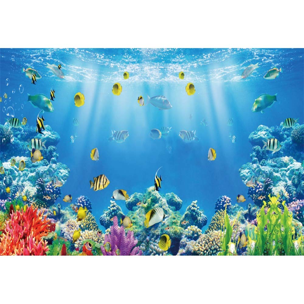 10x8ft Polyester Underwater Ocean Backdrop - Coral Sea Aquarium Photography Background for Baby Shower, 1st Birthday Cake Smash, Newborn Photo Props, YouTube Videos & Underwater Wonderland Theme Decor