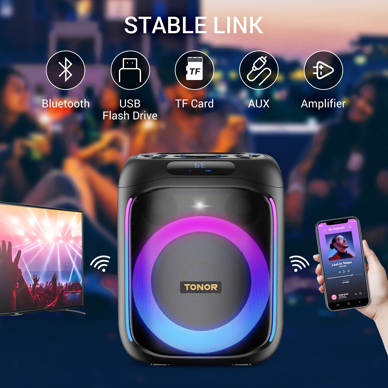 TONOR K6 Portable Bluetooth Karaoke Machine with 2 Wireless Microphones, RGB LED Lights - PA Speaker System for Home, Party & Outdoor Use | Supports BT/AUX/USB/TF Card | Perfect for Singing, Entertaining & Family Gatherings