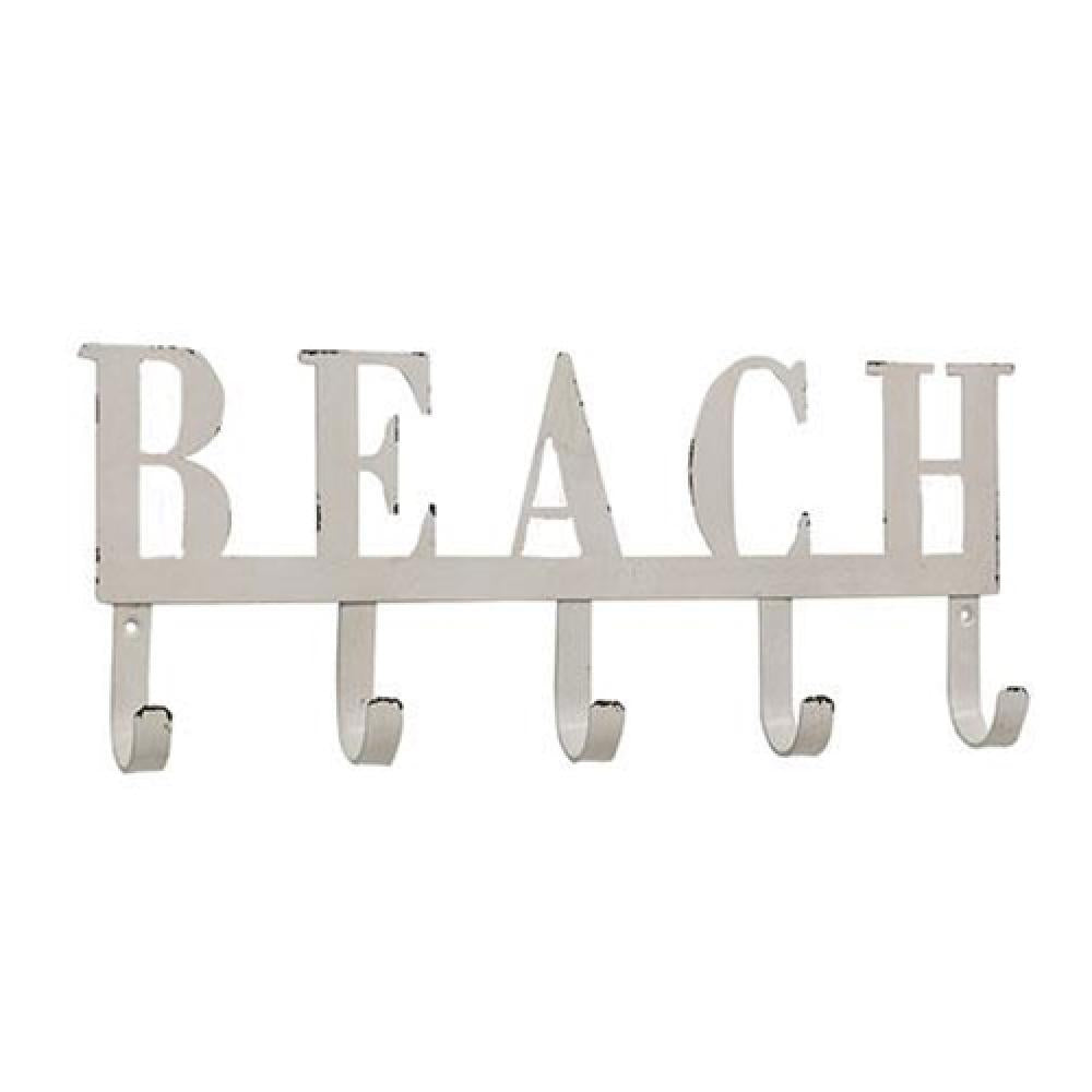 Rustic Beach Metal Wall Hook Sign - Coastal Decor for Hanging Keys, Hats & Towels - Perfect for Bathroom, Entryway & Beach House Decor