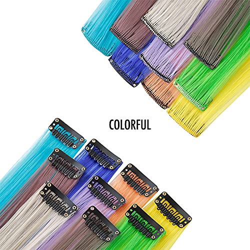 12PCS Clip-in Blue Hair Extensions - 20 Inch Synthetic Rainbow Hair Extensions for Women & Kids - Vibrant Colored Hair Pieces for Cosplay, Parties & Daily Styling (12 Pieces, Blue)