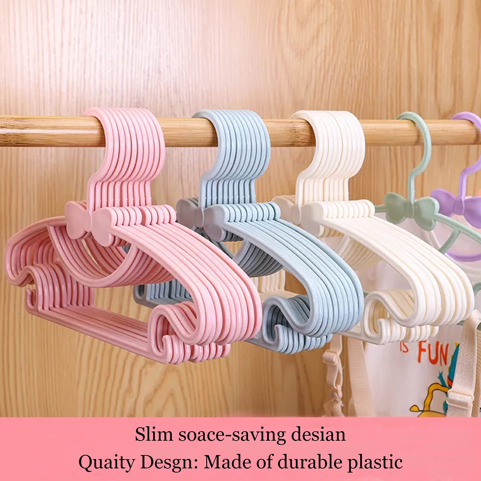 20 Pack Durable Plastic Baby Hangers for Kids Clothes - Toddler & Infant Closet Organizer - 4 Color Options - Perfect for Nursery, Daycare or Travel Wardrobe Organization