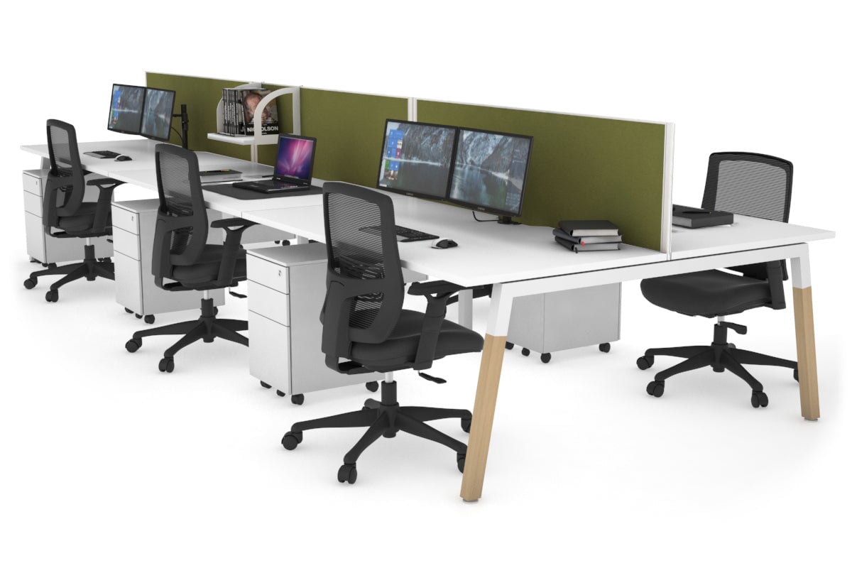 6-Person Office Workstation with Quadro A Legs & Wood Cross Beam - 1200L x 800W Cable Management Desk for Collaborative Workspaces