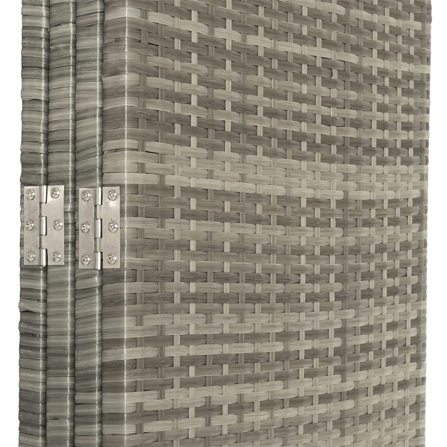 4-Panel Outdoor Privacy Screen - Grey Resin Wicker Room Divider - Weather Resistant Patio Partition for Deck, Poolside, Garden & Balcony