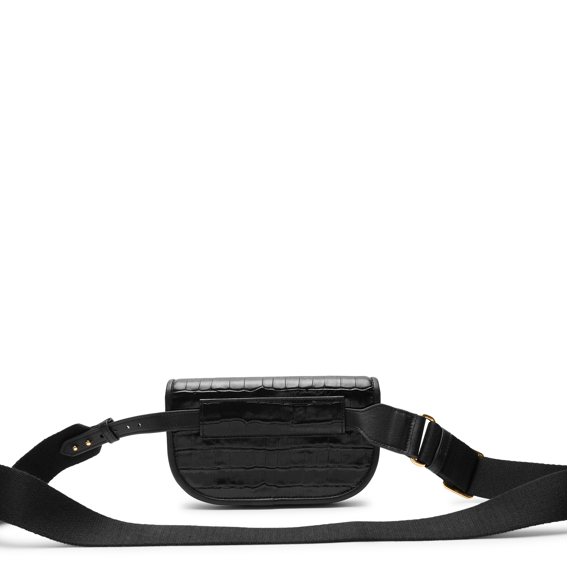 Katy Mini Belt Bag for Women - Stylish Black Crocodile Pattern Crossbody Bag - Perfect for Travel, Running, Shopping & Everyday Use