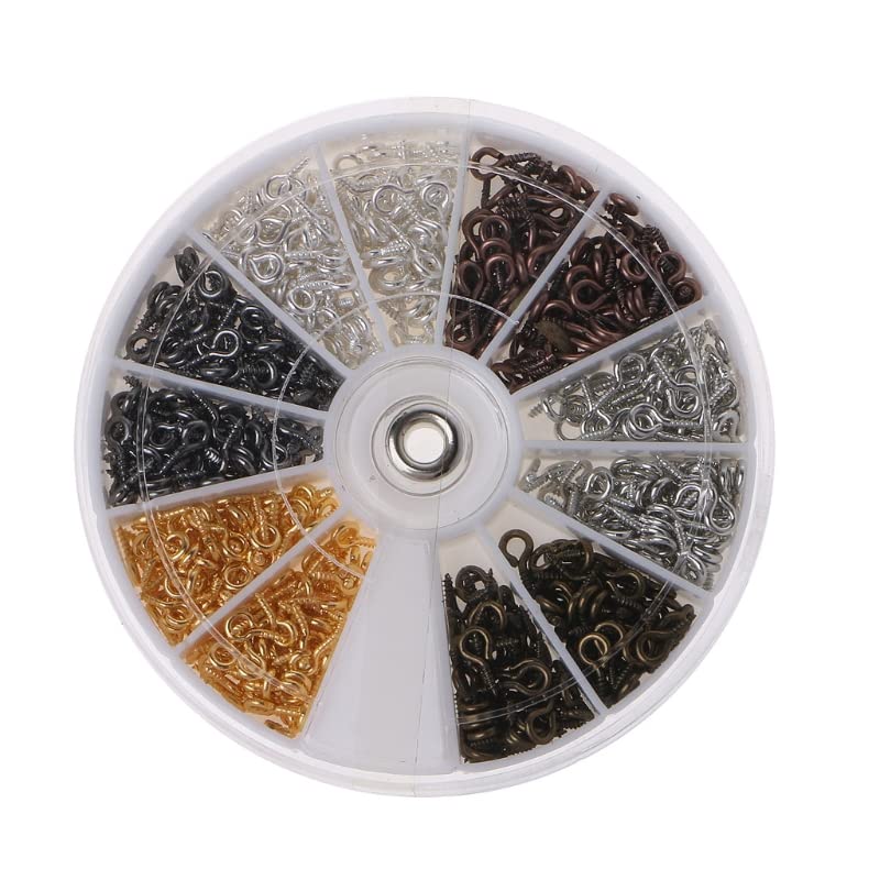 300-600Pcs 6 Colors Screw Eye Pins for Jewelry Making - Silver Threaded Eyelets Hooks & Clasps (D628) - Perfect for DIY Bracelets, Necklaces & Craft Projects (Color: C)