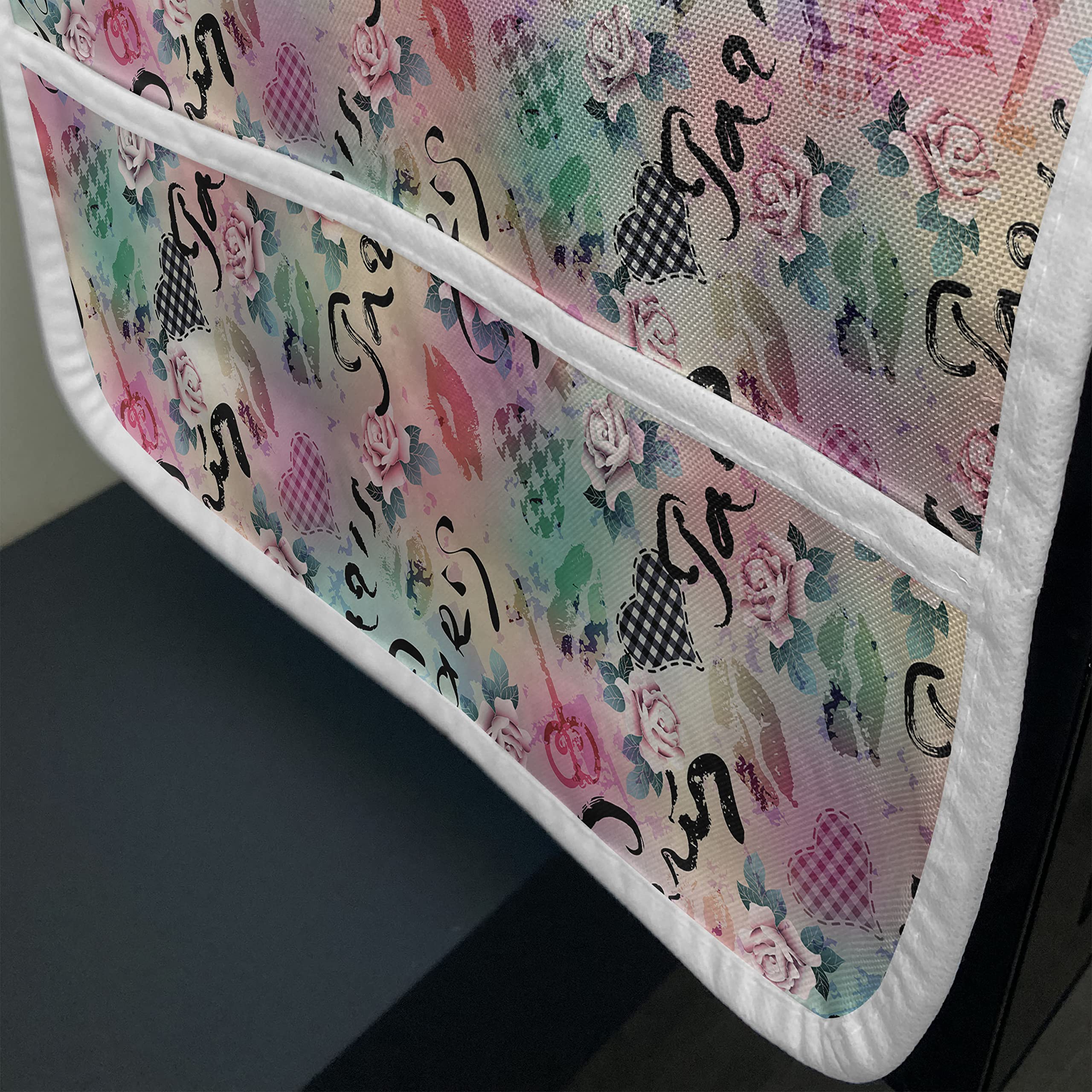 Ambesonne Paris Microwave Cover - French Floral Rose Checkered Hearts Design, Waterproof Kitchen Organizer with Pockets, 36