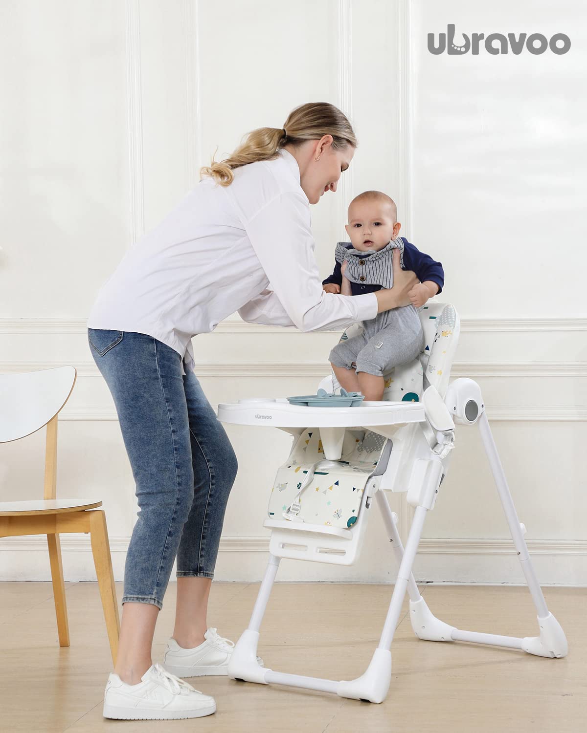 UBRAVOO Baby High Chair for Newborns & Toddlers 0-36 Months - Adjustable, Foldable, Reclining with Double Tray - Easy Clean Feeding Chair for Infants (Animal World Design) - Perfect for Home, Restaurant & Travel Use