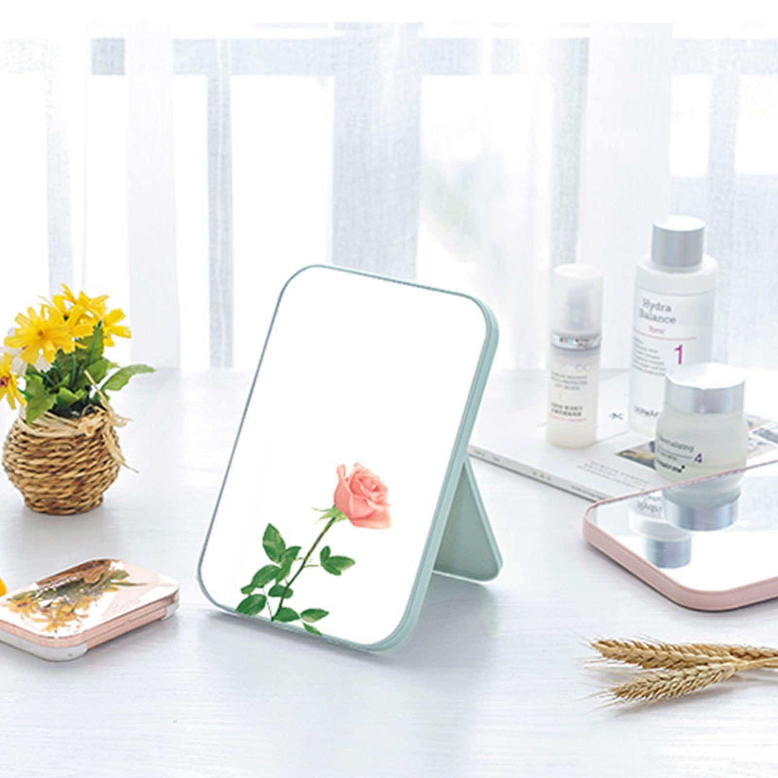 OLWICK® Foldable Makeup Mirror - Portable Desktop Vanity Mirror with 1X Magnification, Square Single-Sided Design - Perfect Travel & Home Dressing Mirror, Great Gift for Women & Girls (Blue) - Ideal for Bedroom, Bathroom & Travel Makeup Application