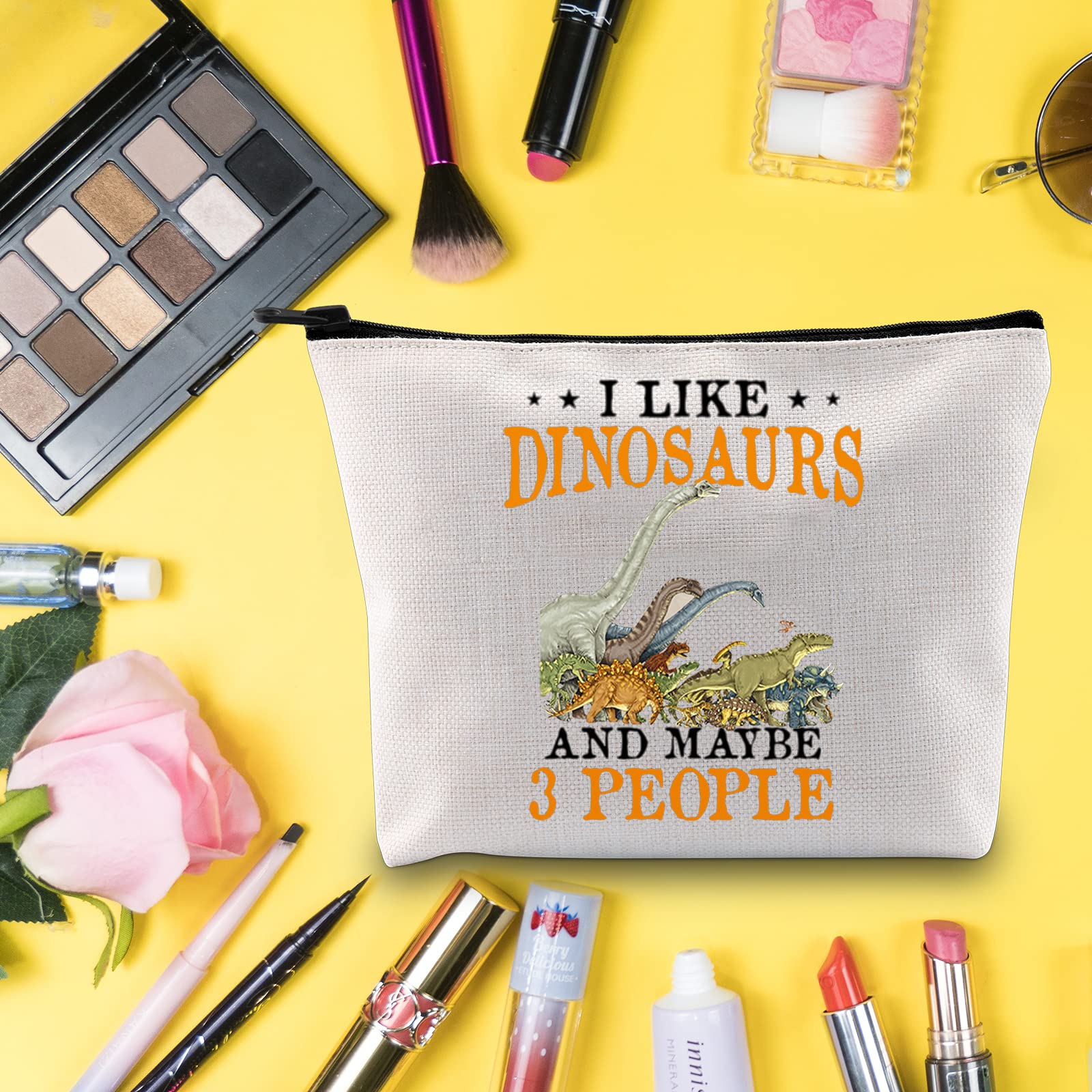LEVLO Funny Dinosaur Cosmetic Makeup Bag - Shark Lover Gift for Women & Girls | Waterproof Zipper Pouch for Travel, School & Daily Use | Cute Dinosaur Makeup Organizer (I Like Dinosaurs Design)