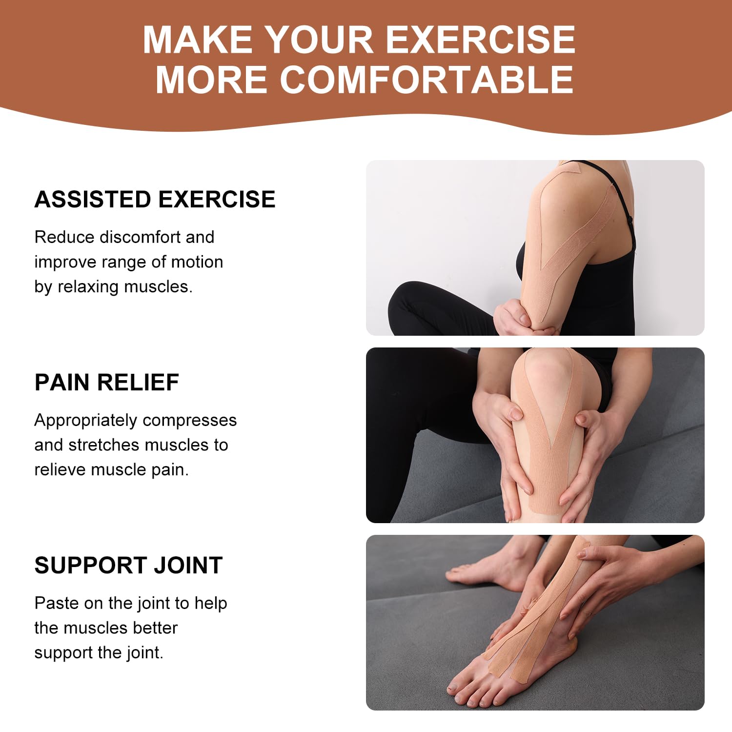 Premium Elastic Kinesiology Tape (2 Rolls) - Hypoallergenic Cotton Waterproof Athletic Tape for Muscle Pain Relief & Joint Support - 2 Inch x 16ft per Roll (Black) - Ideal for Sports Recovery, Physical Therapy & Injury Prevention