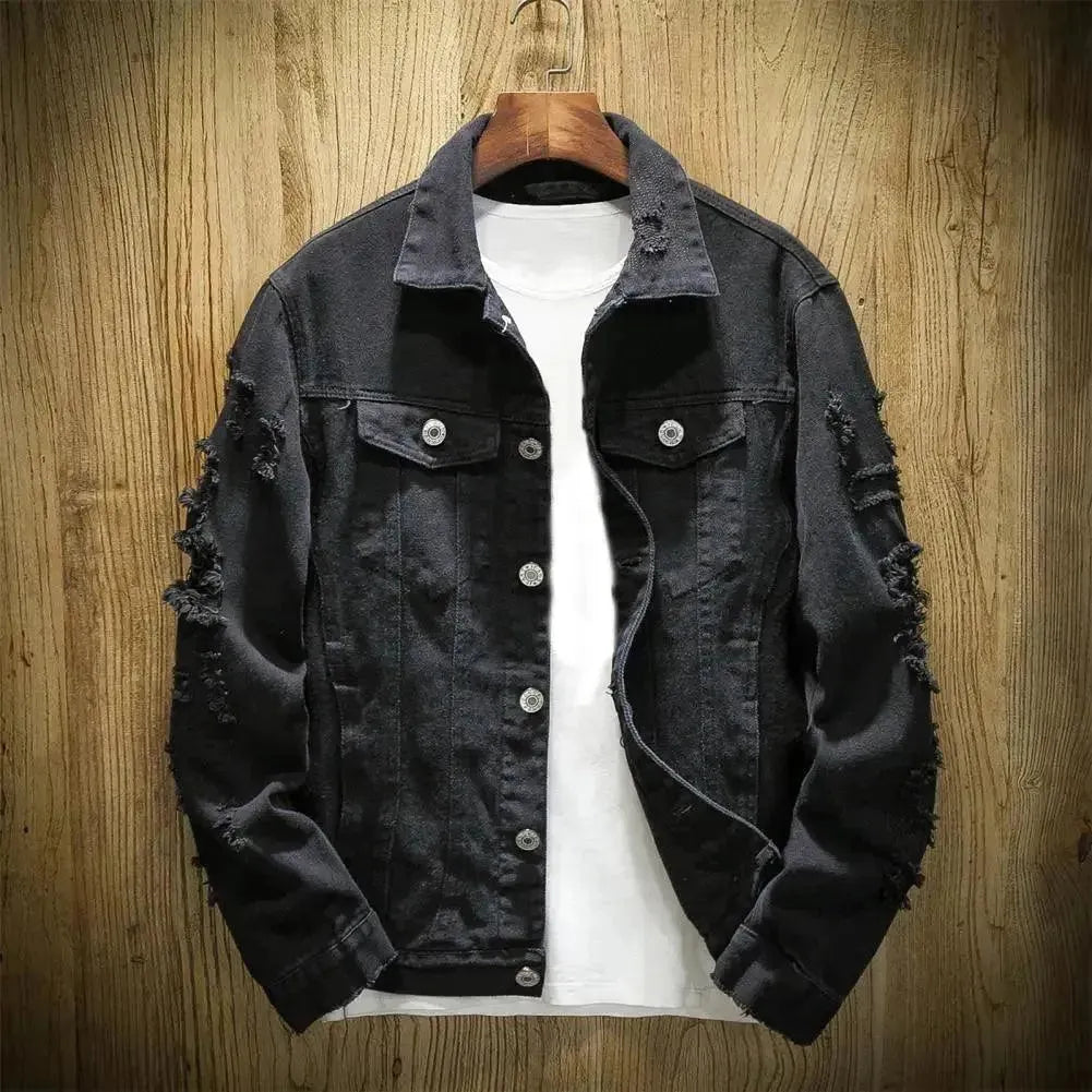 Men's Casual Loose Fit Denim Trucker Jacket - Vintage Style Distressed Jean Jacket for Everyday Wear & Outdoor Activities