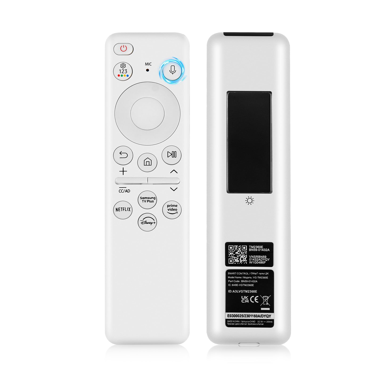 Original Samsung BN59-01432A Solar Voice Remote Replacement for Samsung Neo QLED 8K HDR Frame Smart TVs (2023 Models) - Rechargeable Solar Cell, White - Perfect for Home Entertainment & Smart TV Control