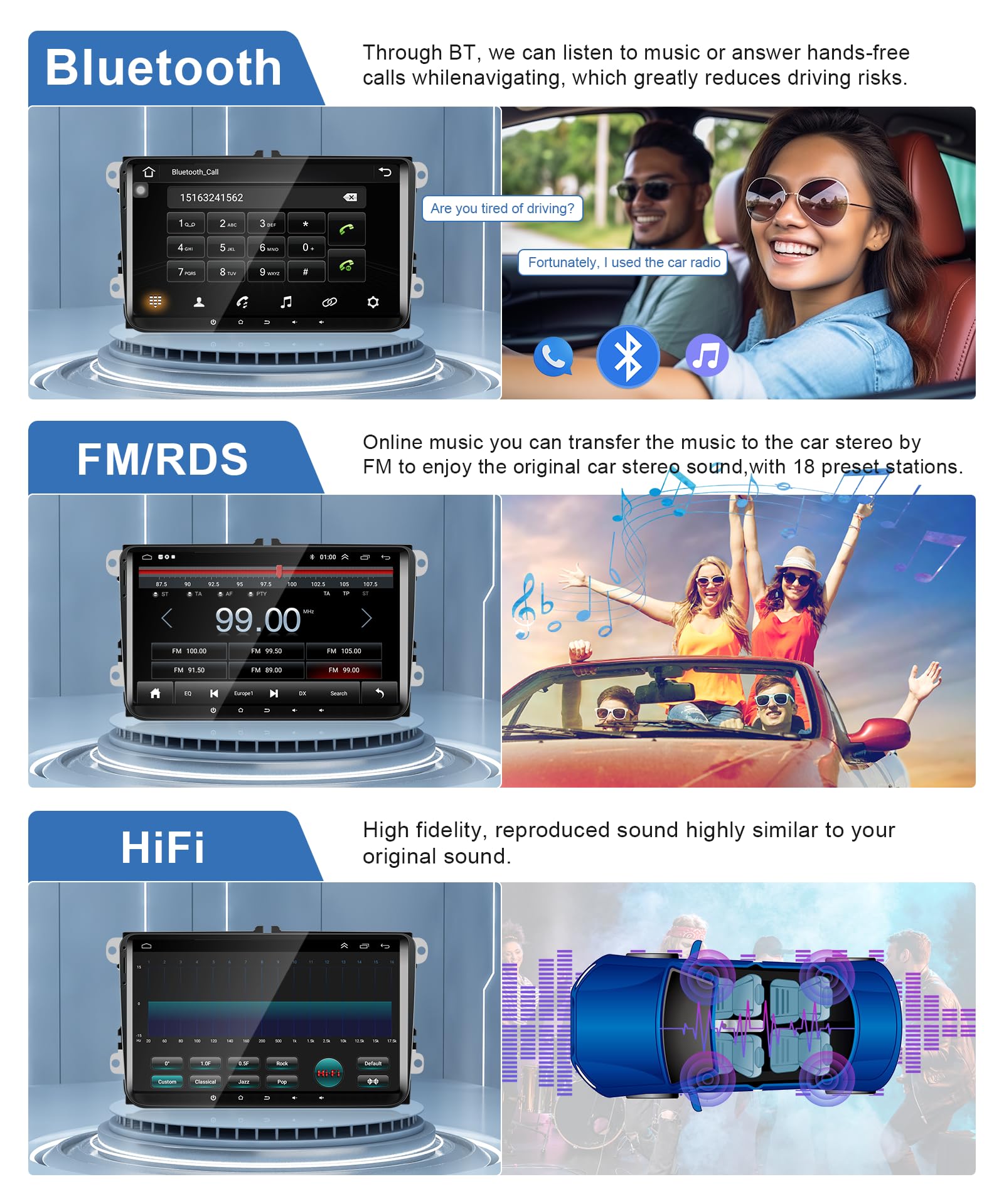 Rimoody 9 Inch 2 Din Android Car Stereo for VW Passat Jetta Golf Skoda Polo Tiguan Beetle - 2+64GB, Wireless CarPlay/Android Auto, Bluetooth, GPS, WiFi, AHD Backup Camera, MIC - Perfect for Upgrading Your VW Audio System & Safe Driving