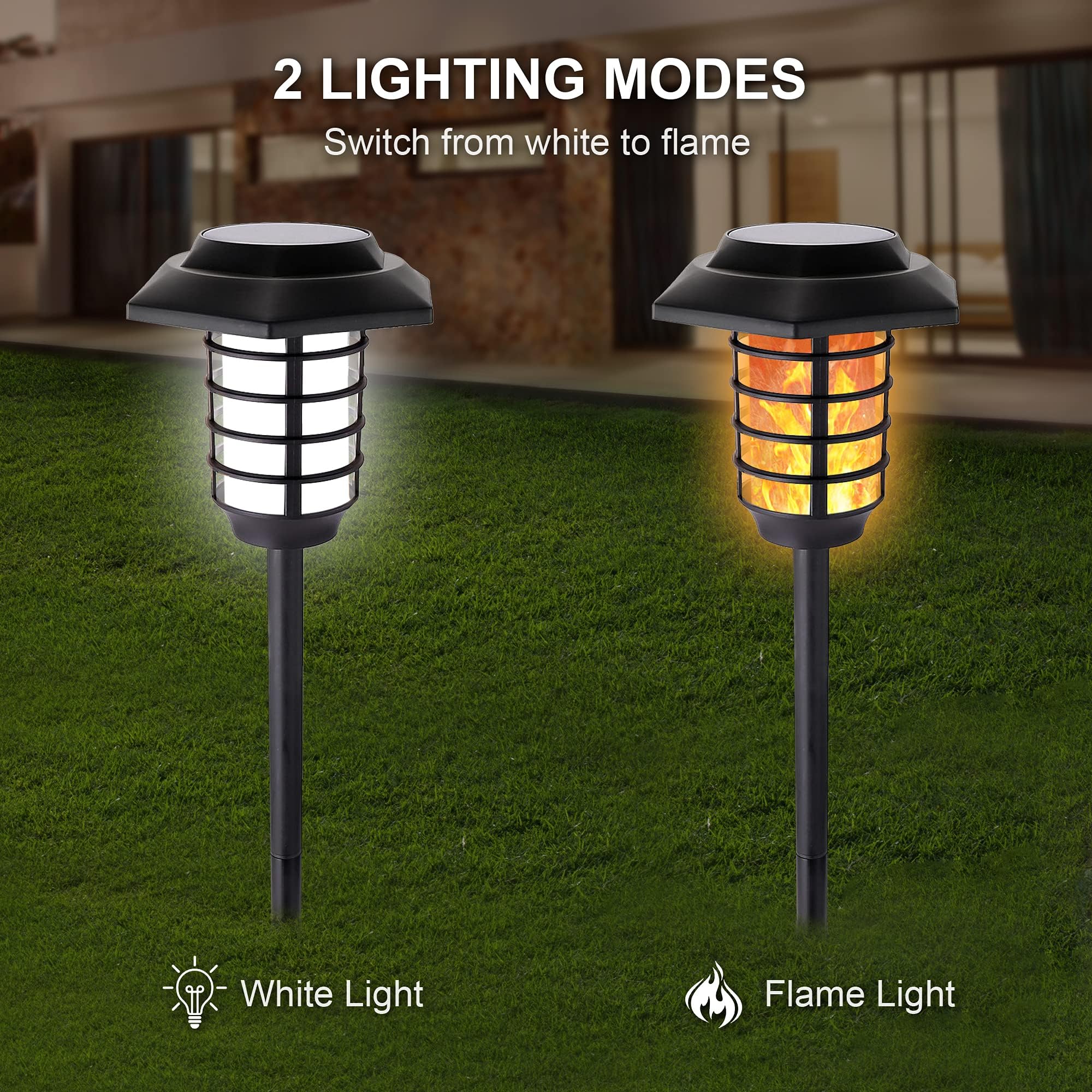 2 Pack Solar Flame Lights Outdoor - Waterproof Flickering LED Torch Lights with Auto On/Off, Solar Powered Path Lights for Garden, Yard, Walkway - Perfect for Patio Decor, Landscape Lighting & Evening Ambiance