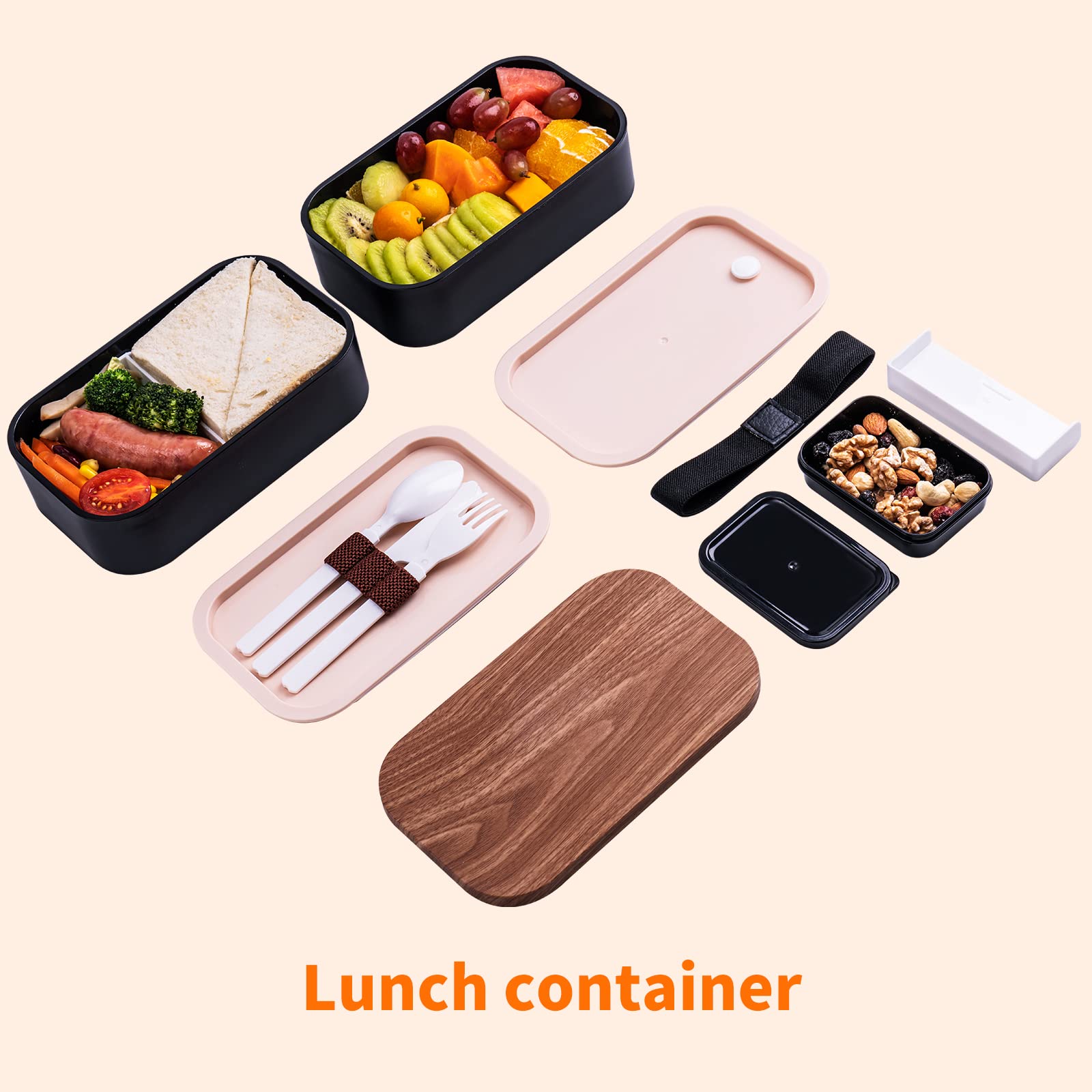 Leakproof 54oz Bento Box for Adults - Black Insulated Lunch Box for Work, Office & School - Microwave & Dishwasher Safe Meal Prep Container