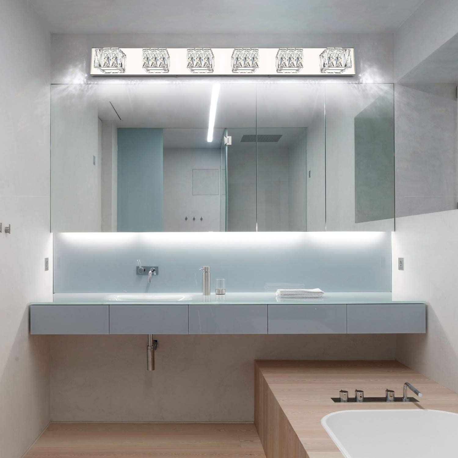 ZUZITO 6-Light & 4-Light Modern Crystal Bathroom Vanity Lighting Set - Stainless Steel Chrome Finish - Perfect for Bathroom Mirror Illumination & Home Decor