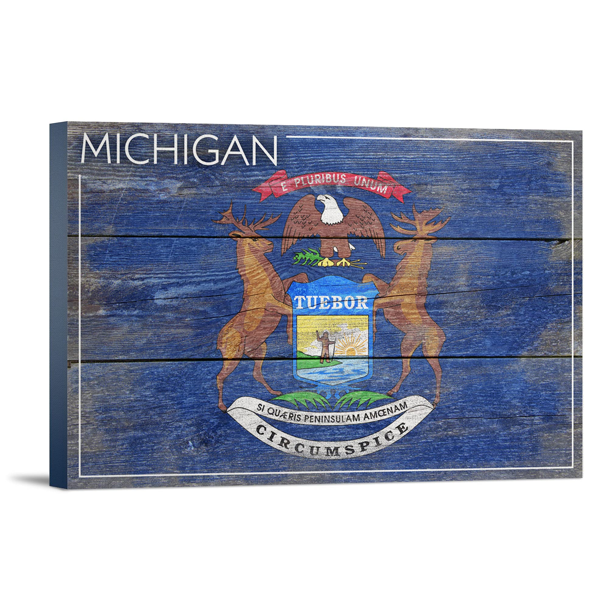 Lantern Press Rustic Michigan State Flag - 16x24 Wrapped Canvas Wall Art for Home & Office Decor | Perfect for Living Room, Bedroom, or Cabin Wall Decoration