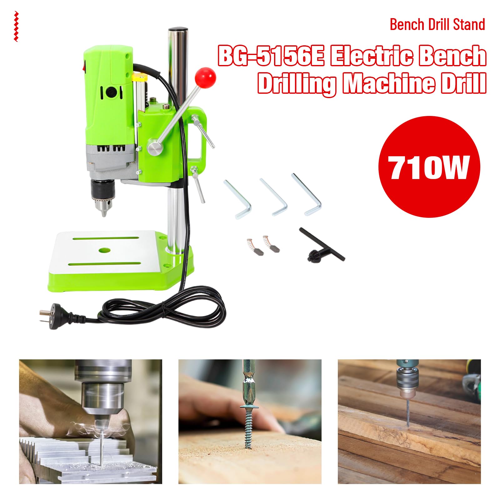 710W Benchtop Drill Press, 0-2800 RPM Portable Mini Drill Press with Green Table - Electric Bench Drill for Woodworking, Metalworking, DIY Projects & Furniture Assembly - Perfect for Home Workshops, Garage & Crafting