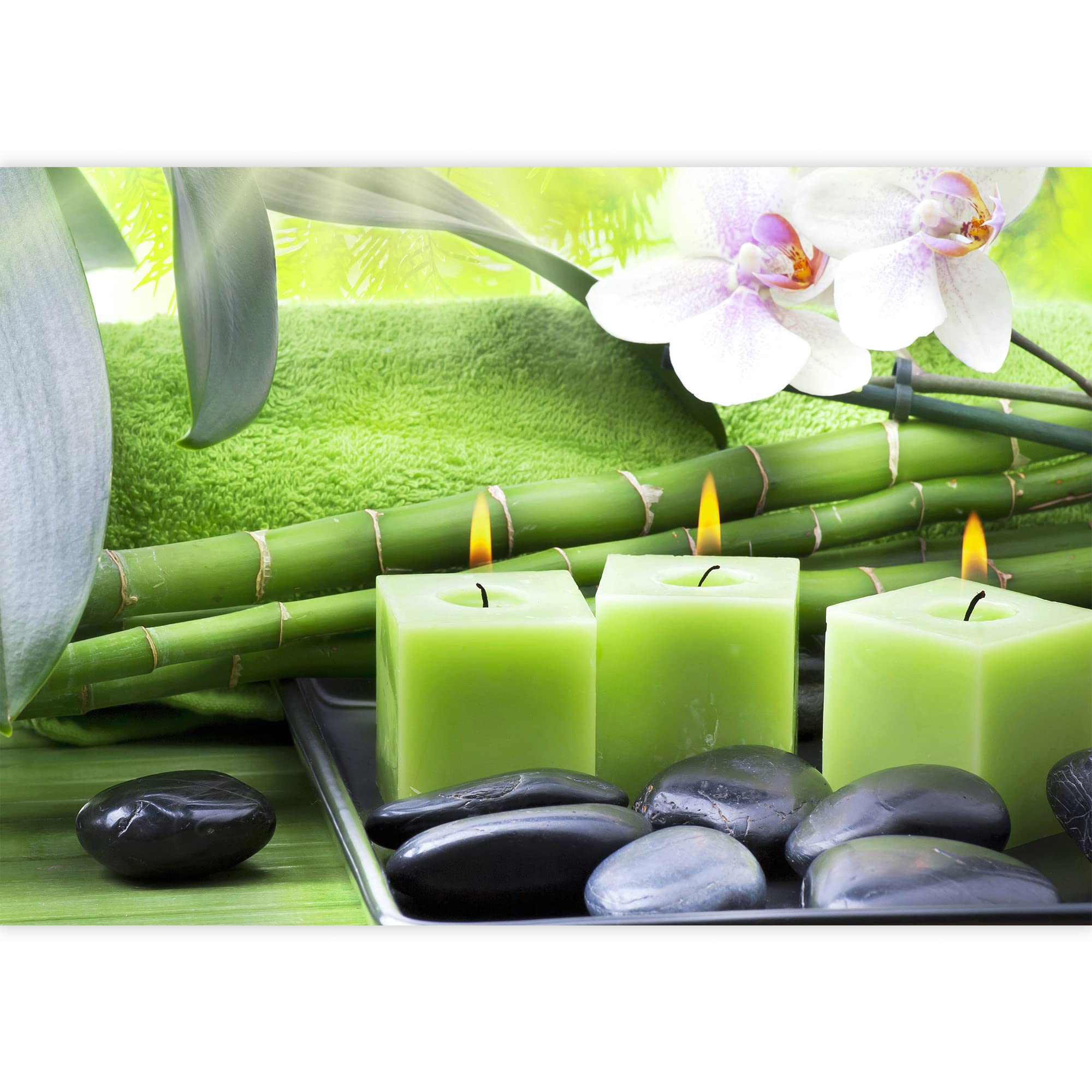 Wall26 Removable Wall Sticker - Orchid Flowers, Massage Stones & Candles Nature Photography Mural (66x96 inches) | Realistic Landscape Wall Decal for Living Room, Bedroom, Office | Perfect for Spa Decor, Home Renovation & Interior Design