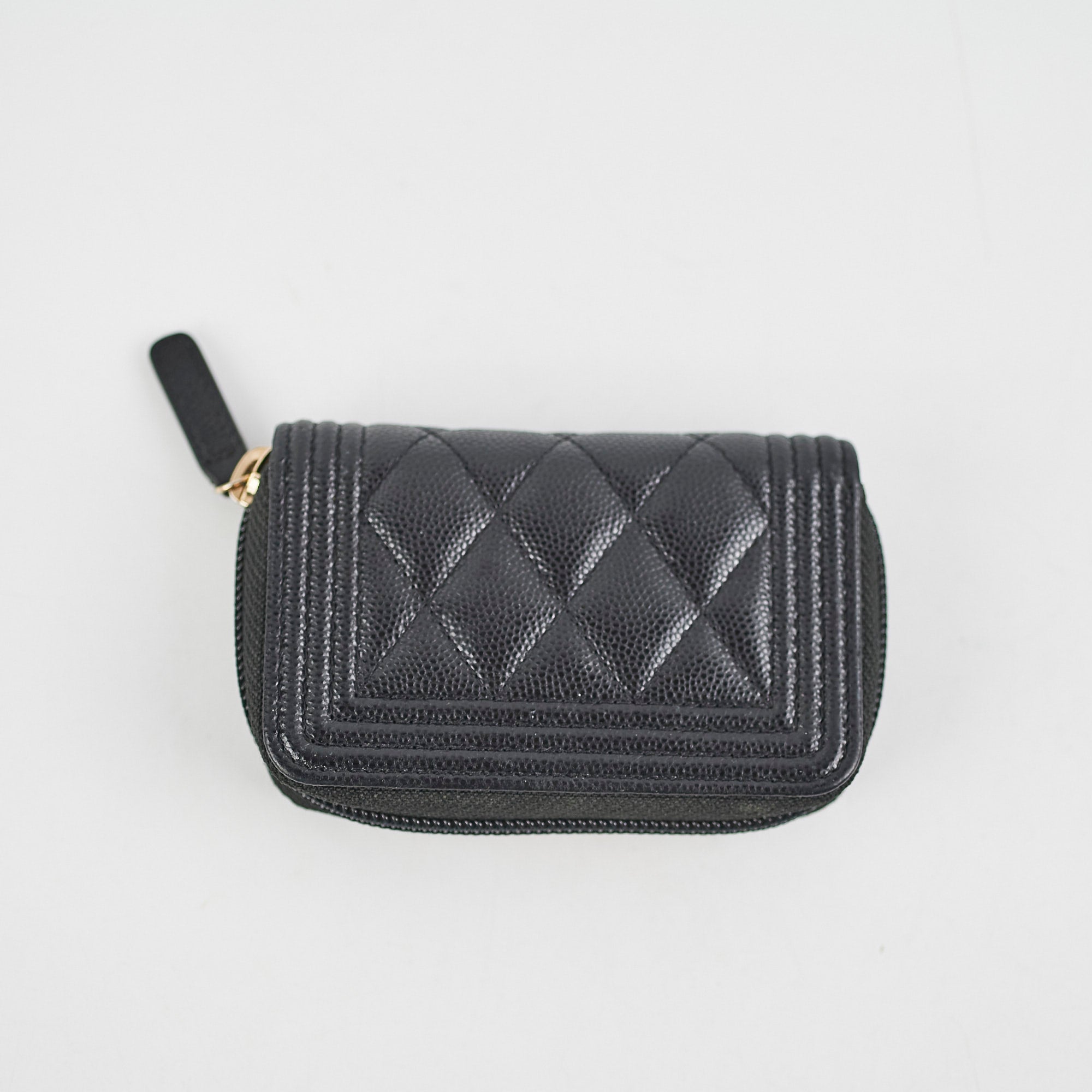 Chanel Boy Quilted Lambskin Leather Zipper Card Holder Wallet Black - Luxury Compact Wallet for Credit Cards & Cash - Perfect for Everyday Use & Travel Accessories