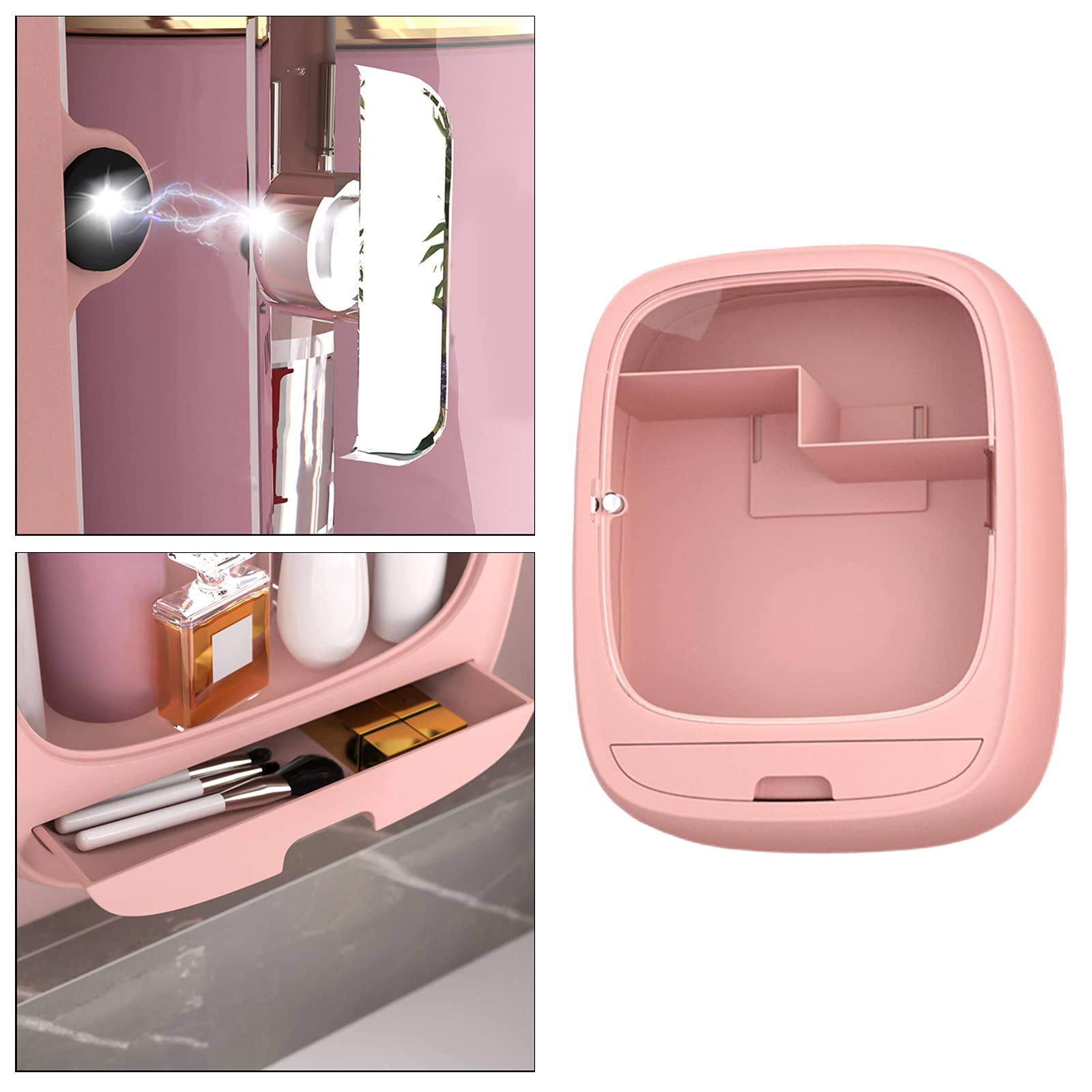 Wall Mounted Makeup Organizer with Drawer - Pink Cosmetic Storage Box for Bathroom & Bedroom - Perfect for Small Space Organization & Vanity Accessories Storage