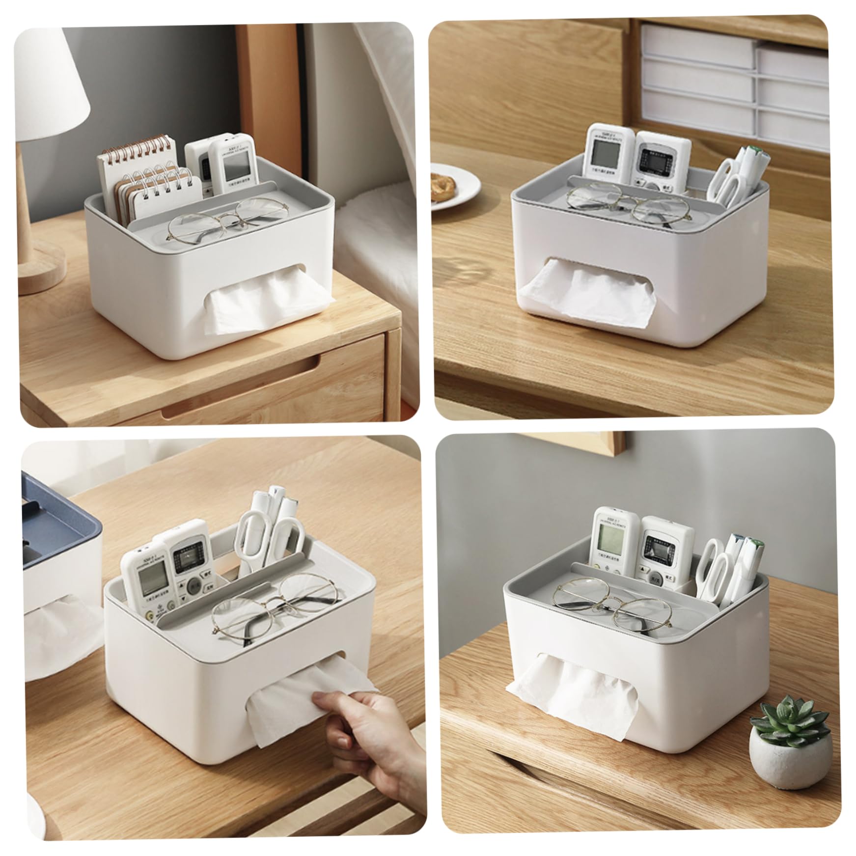 8.3x6.3x4.9 Inch Minimalist Tissue Box Holder with Remote Control & Key Organizer - Stylish Rectangle Desk Organizer for Home, Office & Living Room