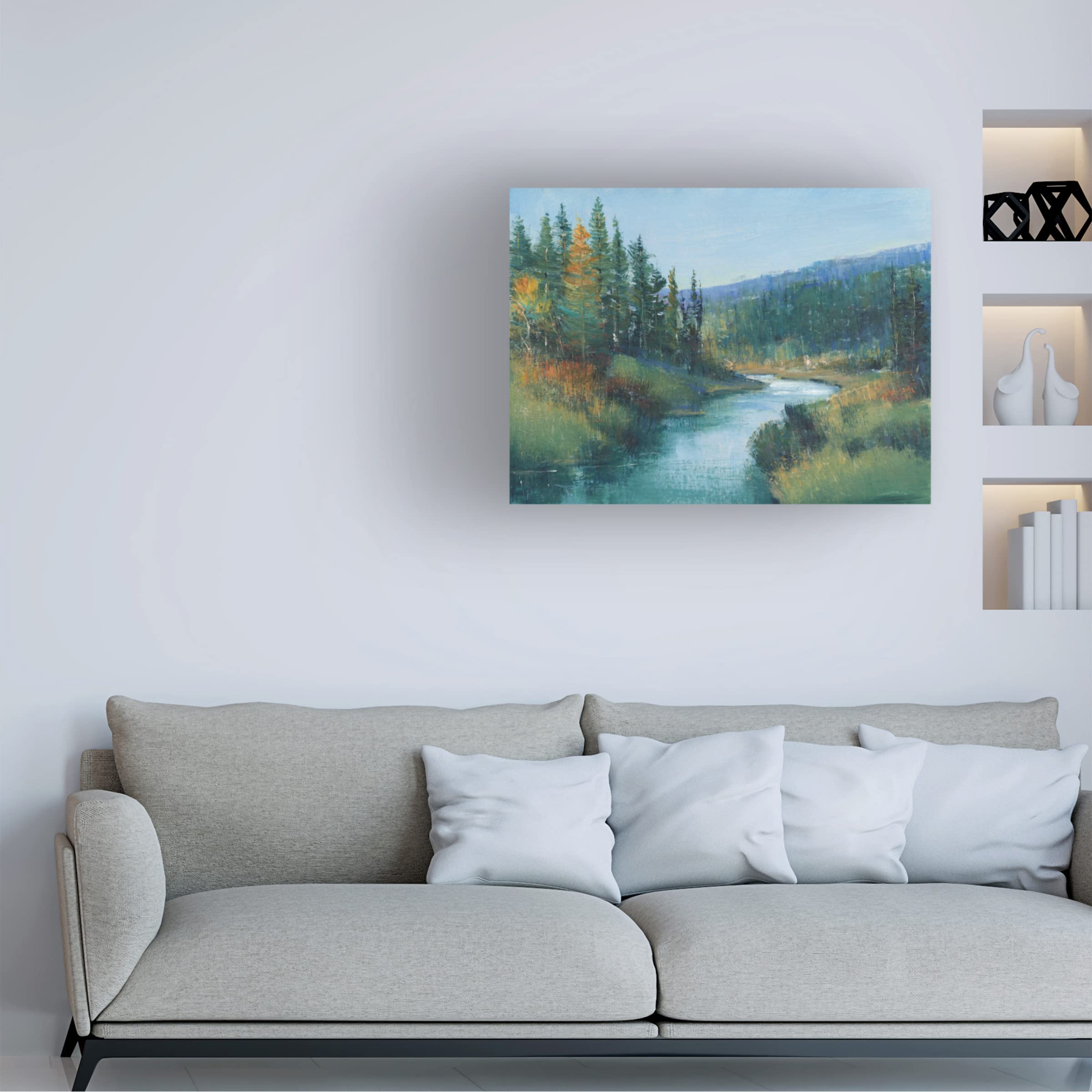 Trademark Fine Art 'Trout Stream I' Canvas Wall Art by Tim OToole - Hand-Painted Landscape Painting for Living Room, Bedroom & Office Decor