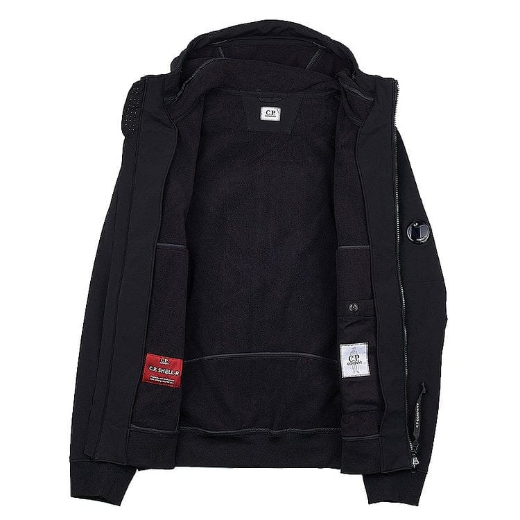 CP Company Black Soft Shell Jacket for Men - Waterproof Windbreaker with Hood | Outdoor Hiking, Cycling & Urban Streetwear Fashion
