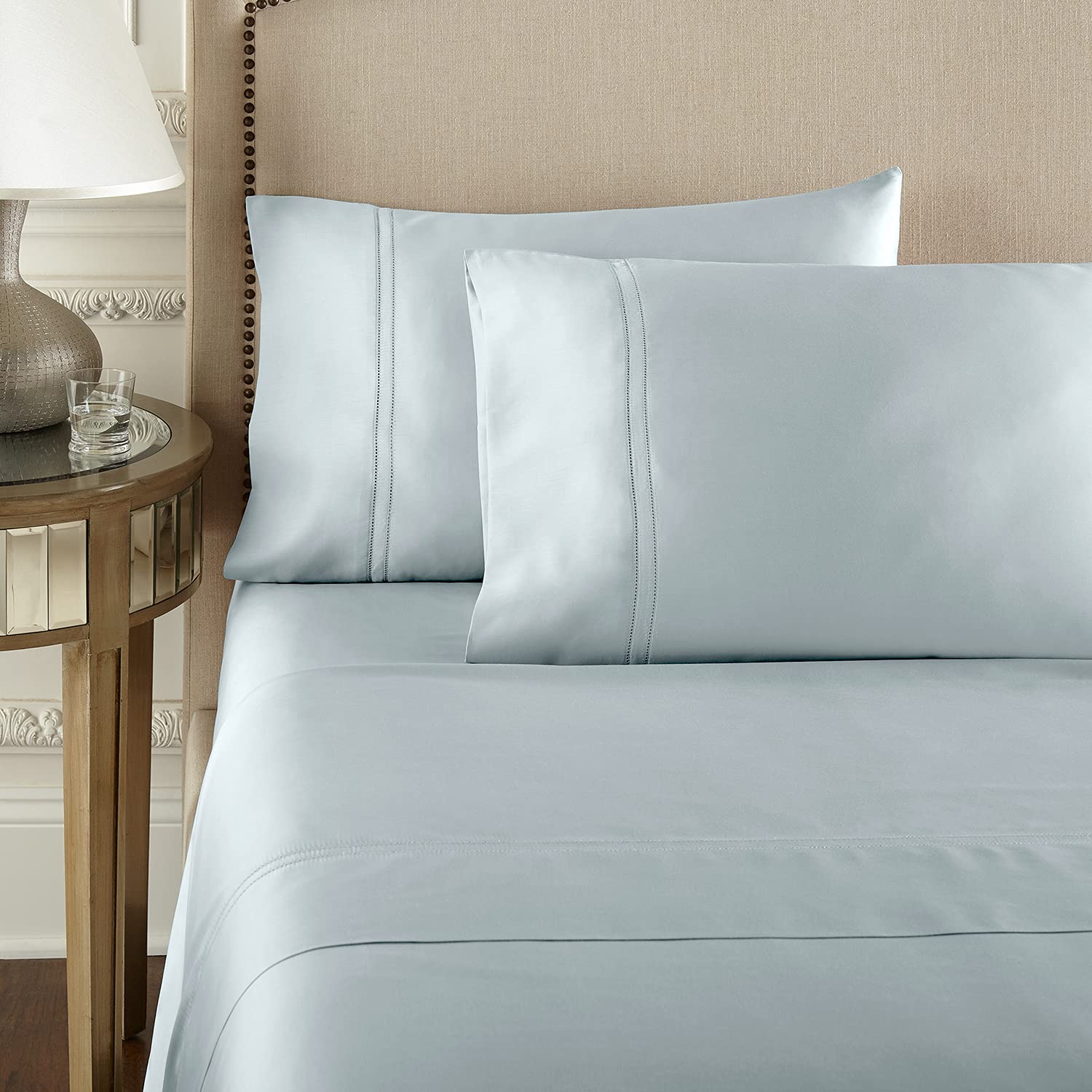 Pure Parima Luxury 100% CEA Certified Egyptian Cotton Sheet Set - Extra-Long Staple, Cooling & Breathable for Ultimate Comfort - Double Hem-Stitched Flat Sheet, Fitted Sheet & 2 Pillowcases (Spa, Full Size) - Perfect for Hot Sleepers & Luxury Bedroom Decor