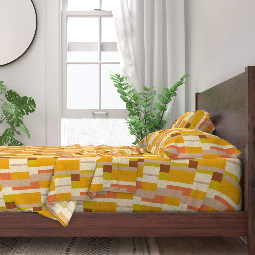 Premium 100% Cotton Twin Sheet Set - 3pc Midcentury Modern Abstract Yellow Quilt with Marit3 Print | Soft & Breathable Bedding for Comfortable Sleep | Perfect for Guest Rooms, Dorms & Cozy Bedrooms