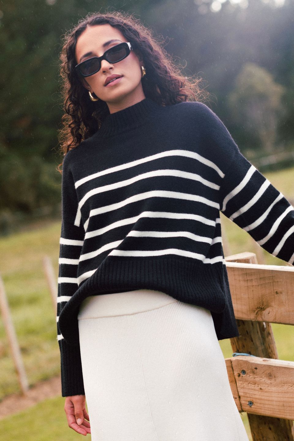 Alaska Black Stripe Funnel Neck Knit Jumper Sweater - Cozy Winter Pullover for Women, Perfect for Casual Outfits & Cold Weather Layering