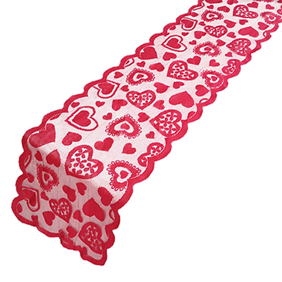 Valentine's Day Red Lace Heart-Shaped Table Runner - Romantic Underleaf Tablecloth for Wedding, Anniversary & Party Decorations - Perfect for Dining Tables, Buffets, and Special Event Centerpieces
