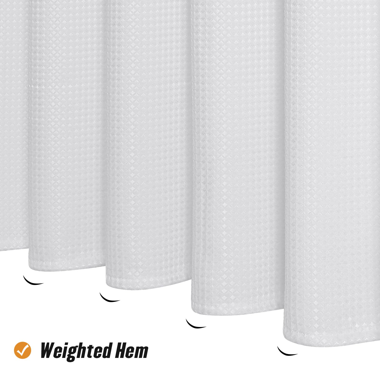 MitoVilla White Waffle Weave Half Size Shower Curtain 36 x 72 Inches - Modern Narrow Fabric Bath Curtain with Weighted Hem for Small Stall, Luxury Hotel Style Bathroom Decor - Perfect for Apartments, Dorms & Cozy Bathrooms